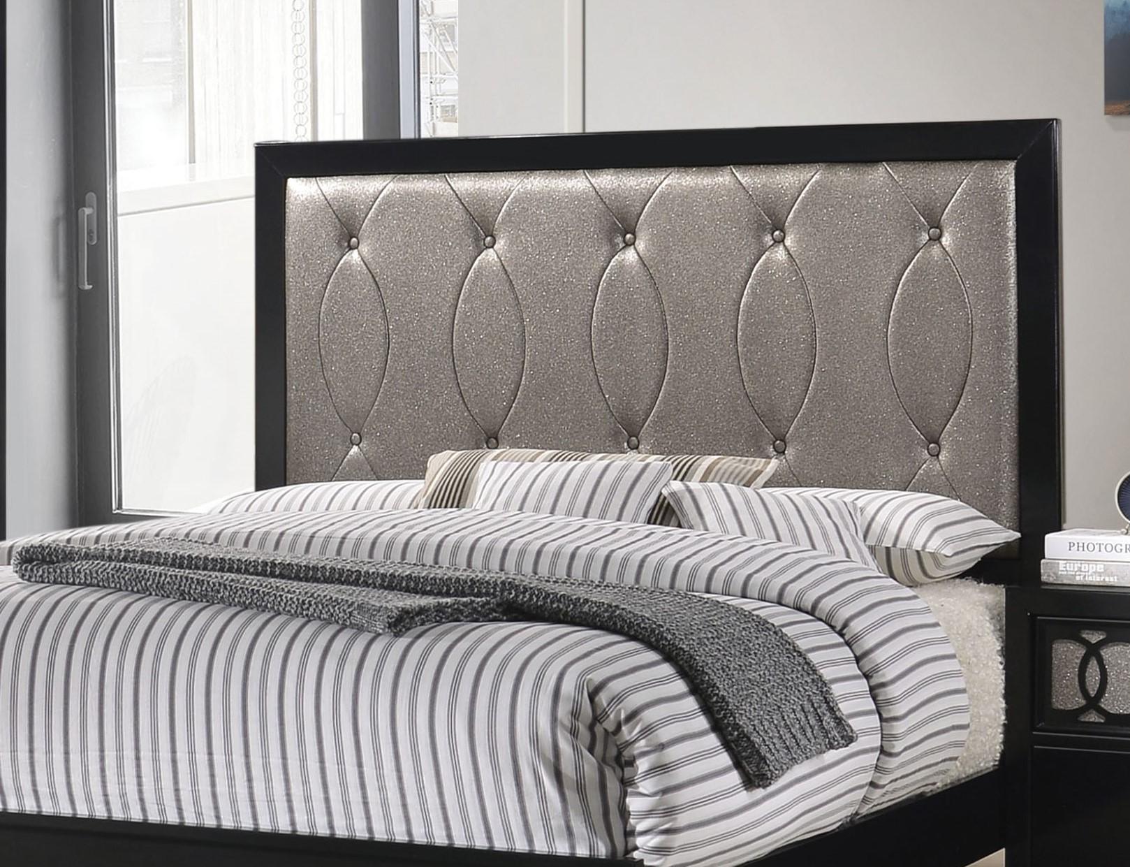 

    
Transitional Copper & Black Finish Glossy Upholstered Headboard King Bed Ulrik-27067EK Acme

