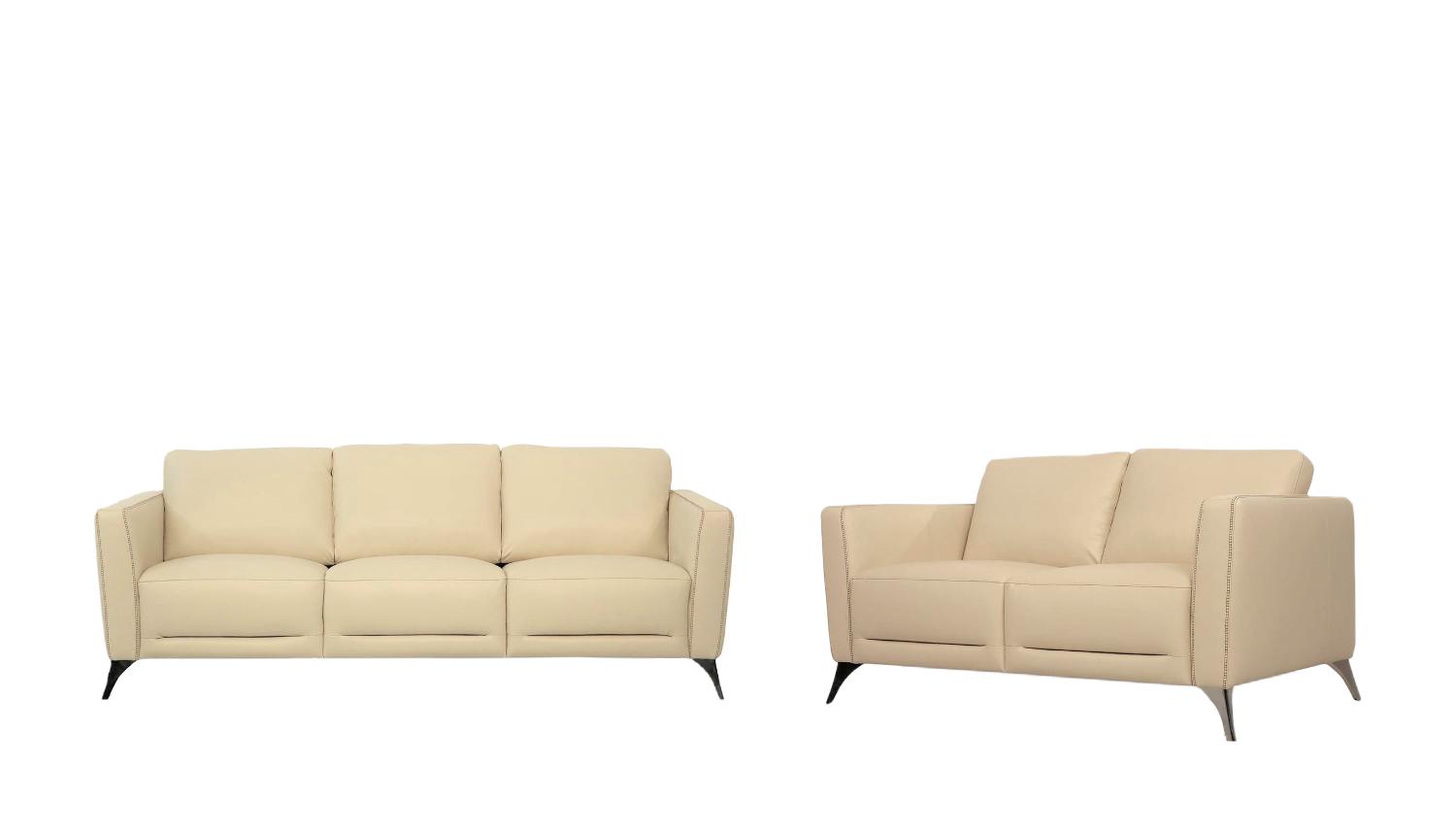 Transitional Sofa and Loveseat Set Malaga 55005-2pcs in Cream Leather