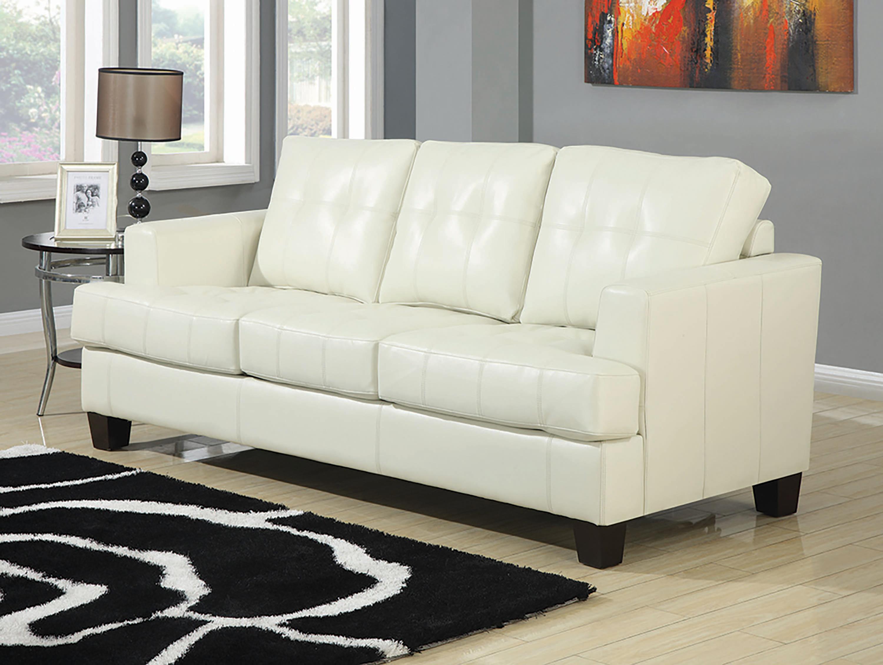 

    
Transitional Cream Leatherette Sleeper Sofa Coaster 501690 Samuel
