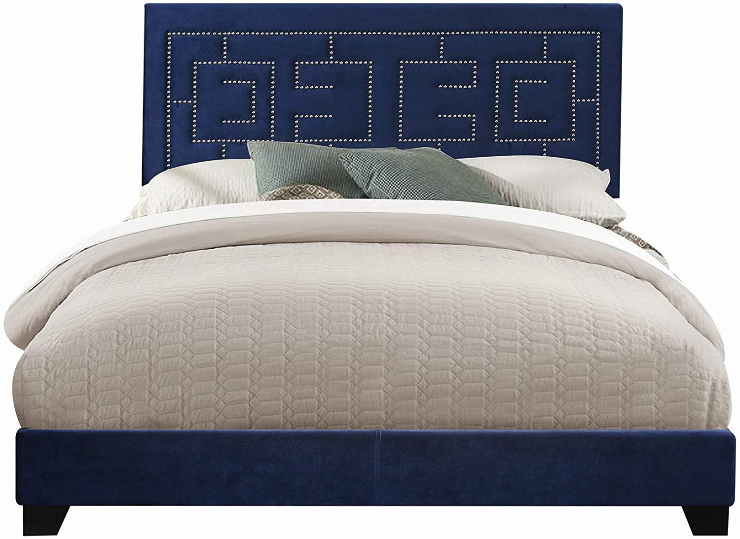 Transitional Queen Bed Ishiko III 21640Q in Blue Fabric