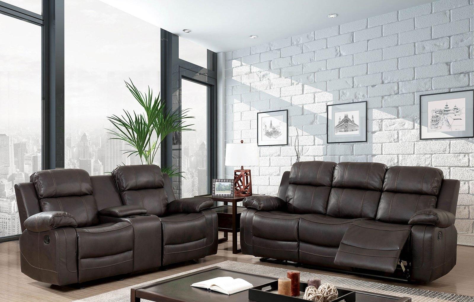 Transitional Recliner Sofa Loveseat and Chair CM6568-3PC Pondera CM6568-3PC in Dark Brown 