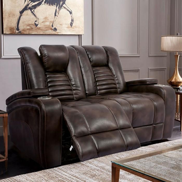 Transitional Power Reclining Loveseat CM9902-LV Abrielle CM9902-LV in Dark Brown Faux Leather