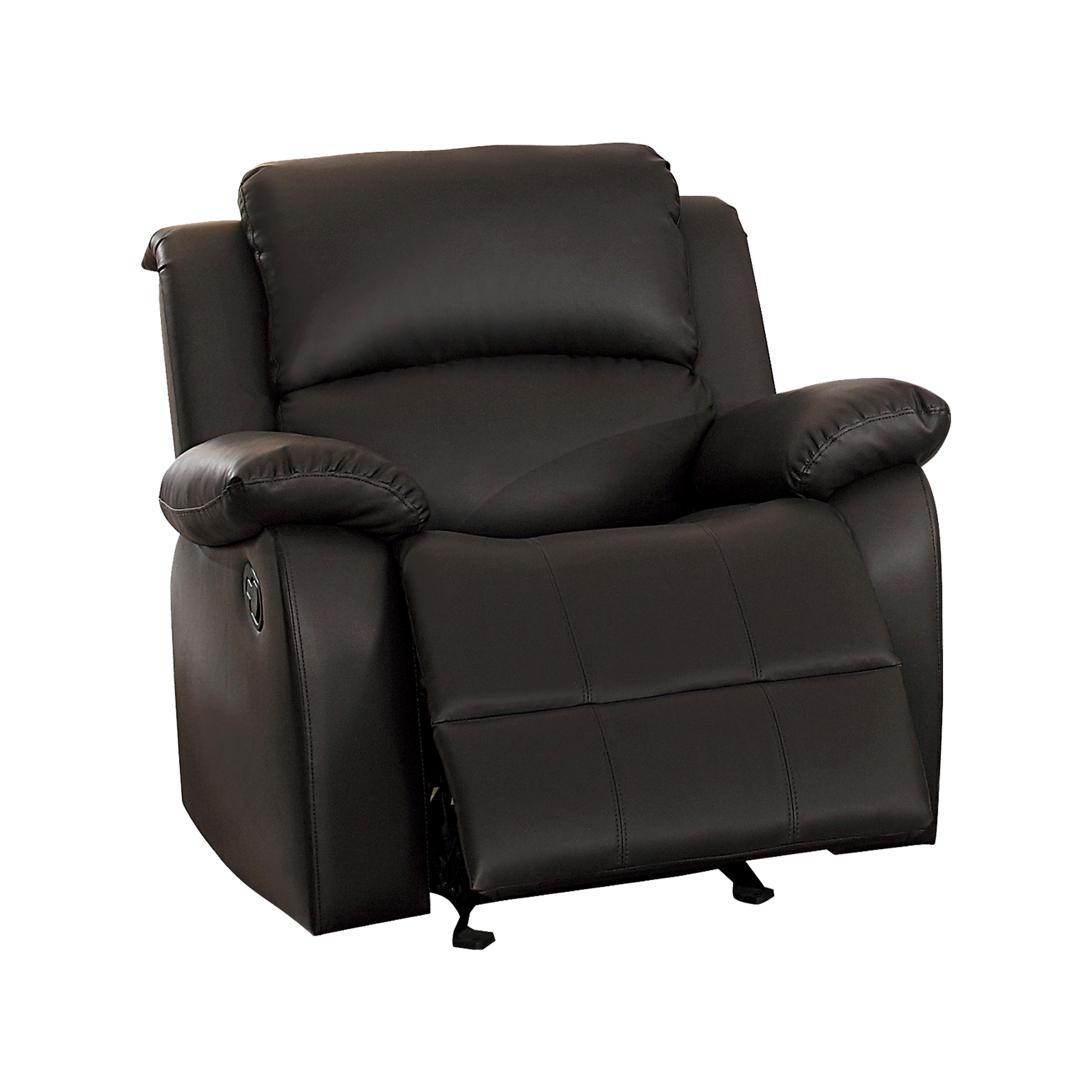 

    
Transitional Dark Brown Faux Leather Reclining Chair Homelegance 9928DBR-1 Clarkdale
