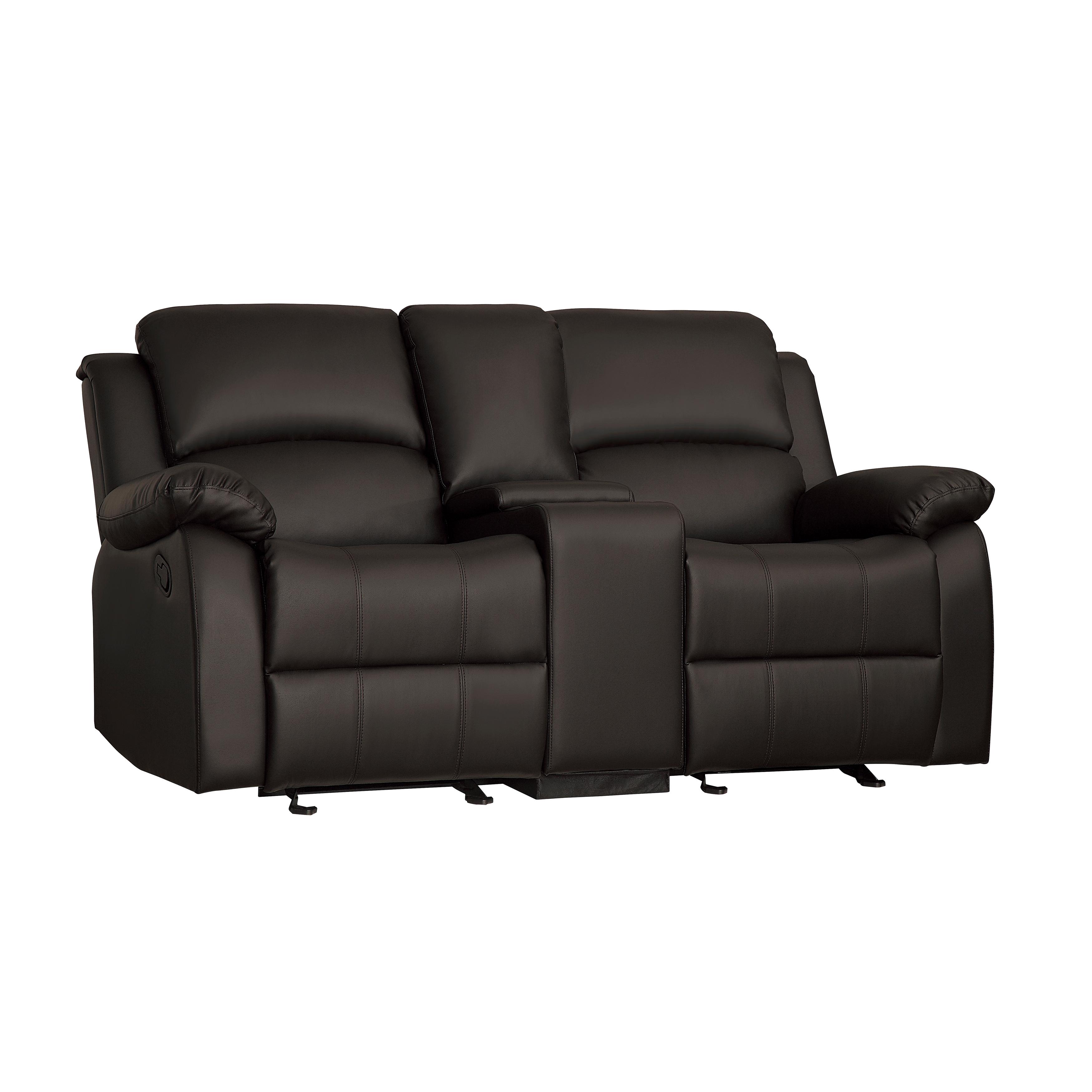 

    
Transitional Dark Brown Faux Leather Reclining Loveseat Homelegance 9928DBR-2 Clarkdale
