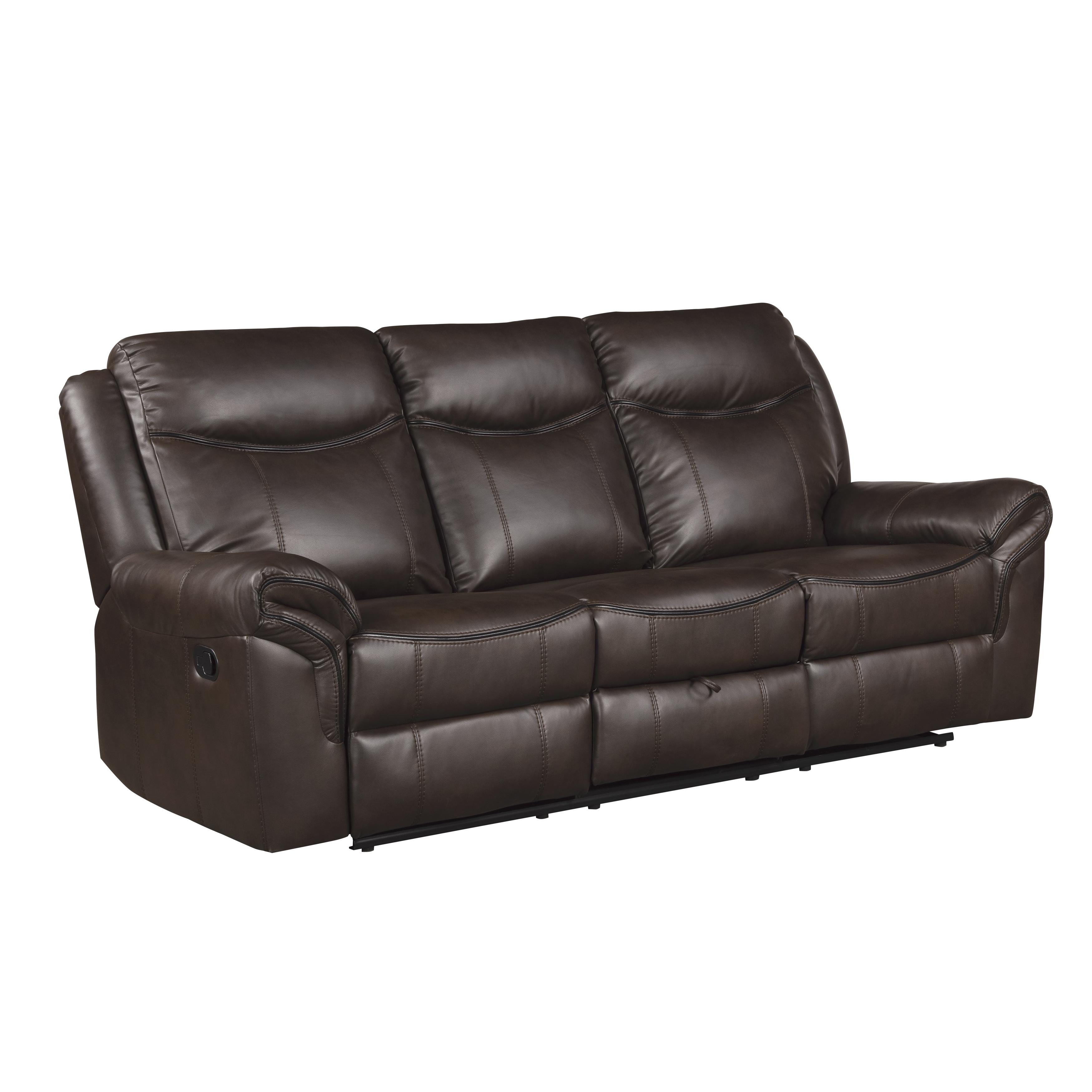 

    
Transitional Dark Brown Faux Leather Reclining Sofa Homelegance 8206BRW-3 Aram
