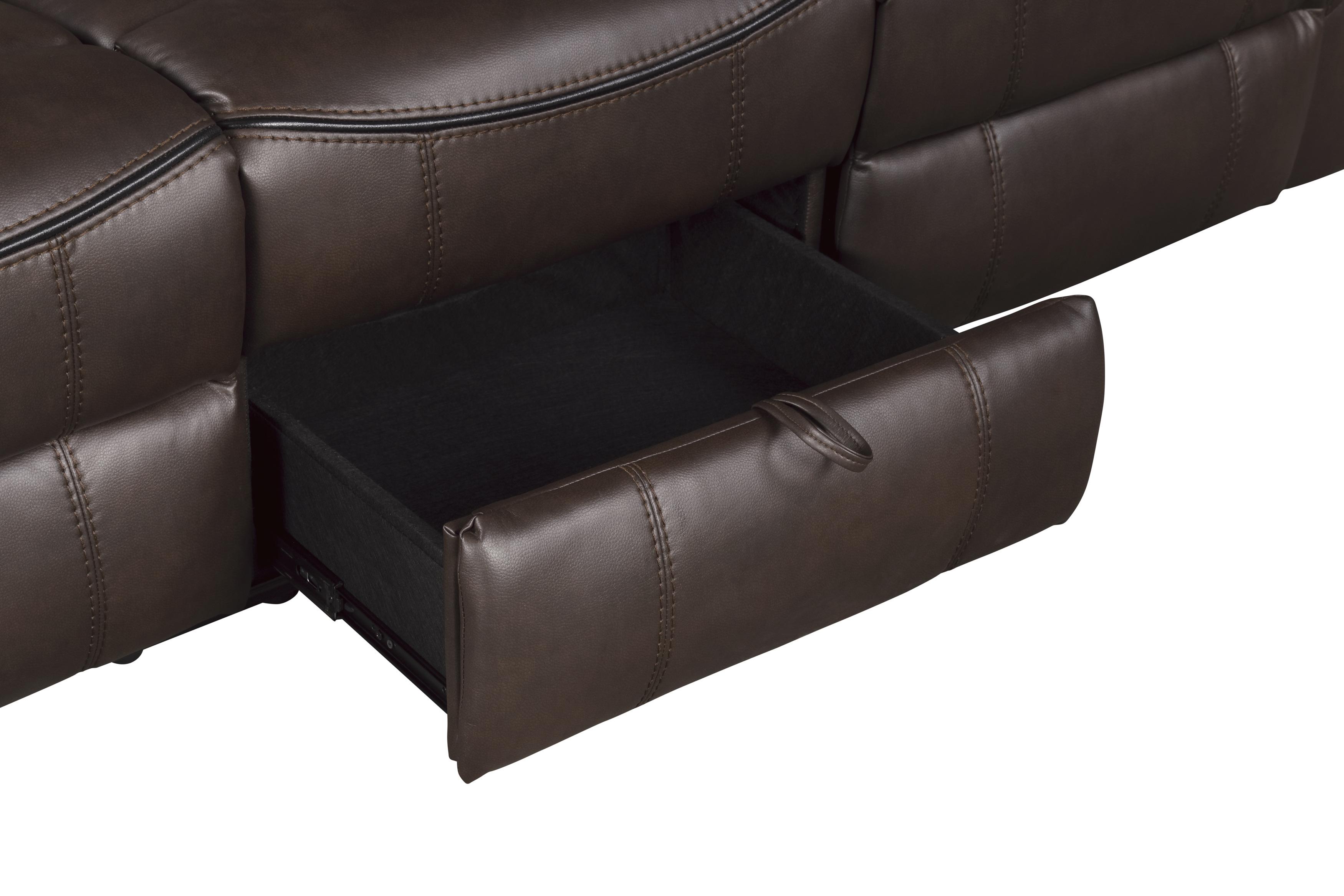

                    
Buy Transitional Dark Brown Faux Leather Reclining Sofa Homelegance 8206BRW-3 Aram
