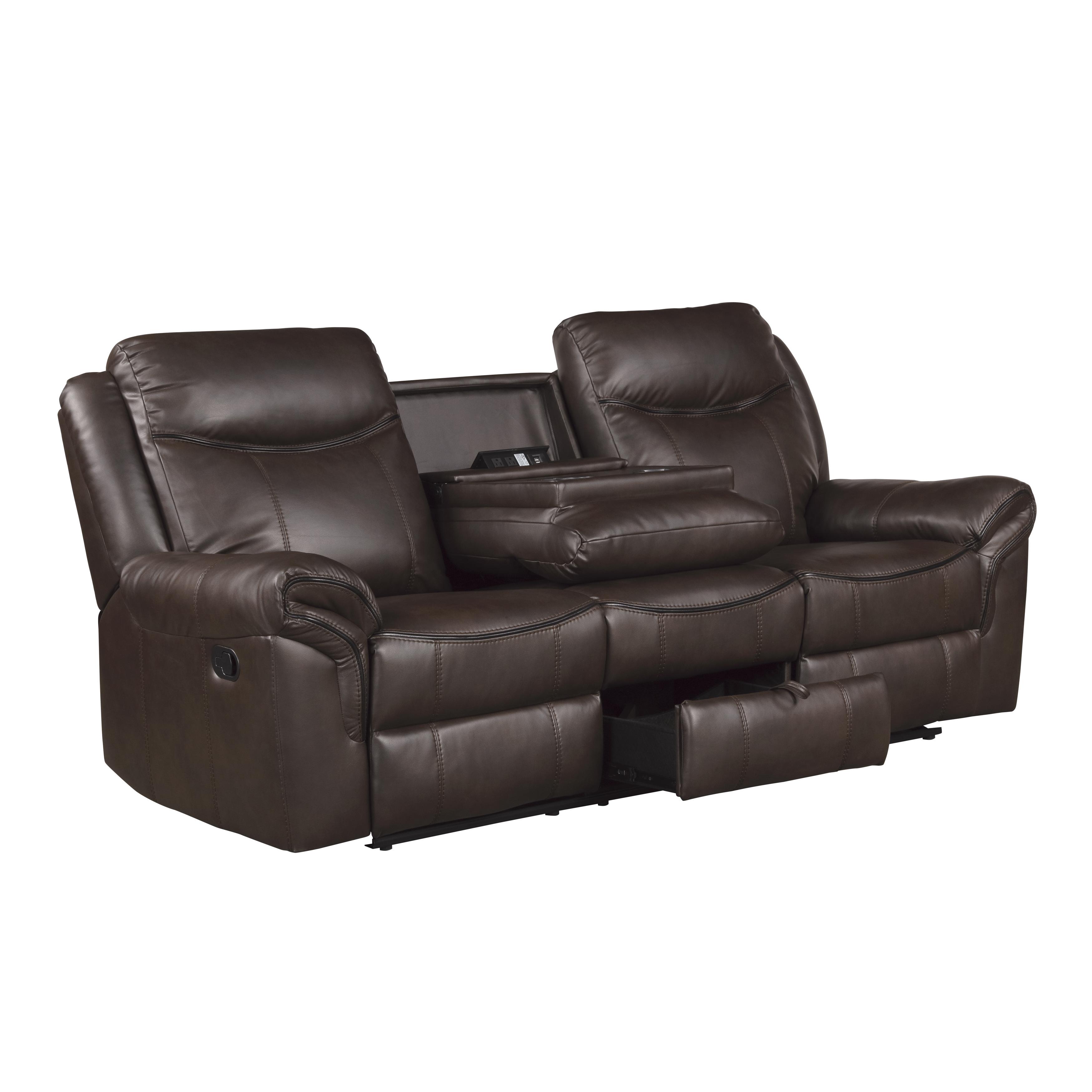 

                    
Homelegance 8206BRW-3 Aram Reclining Sofa Dark Brown Faux Leather Purchase 
