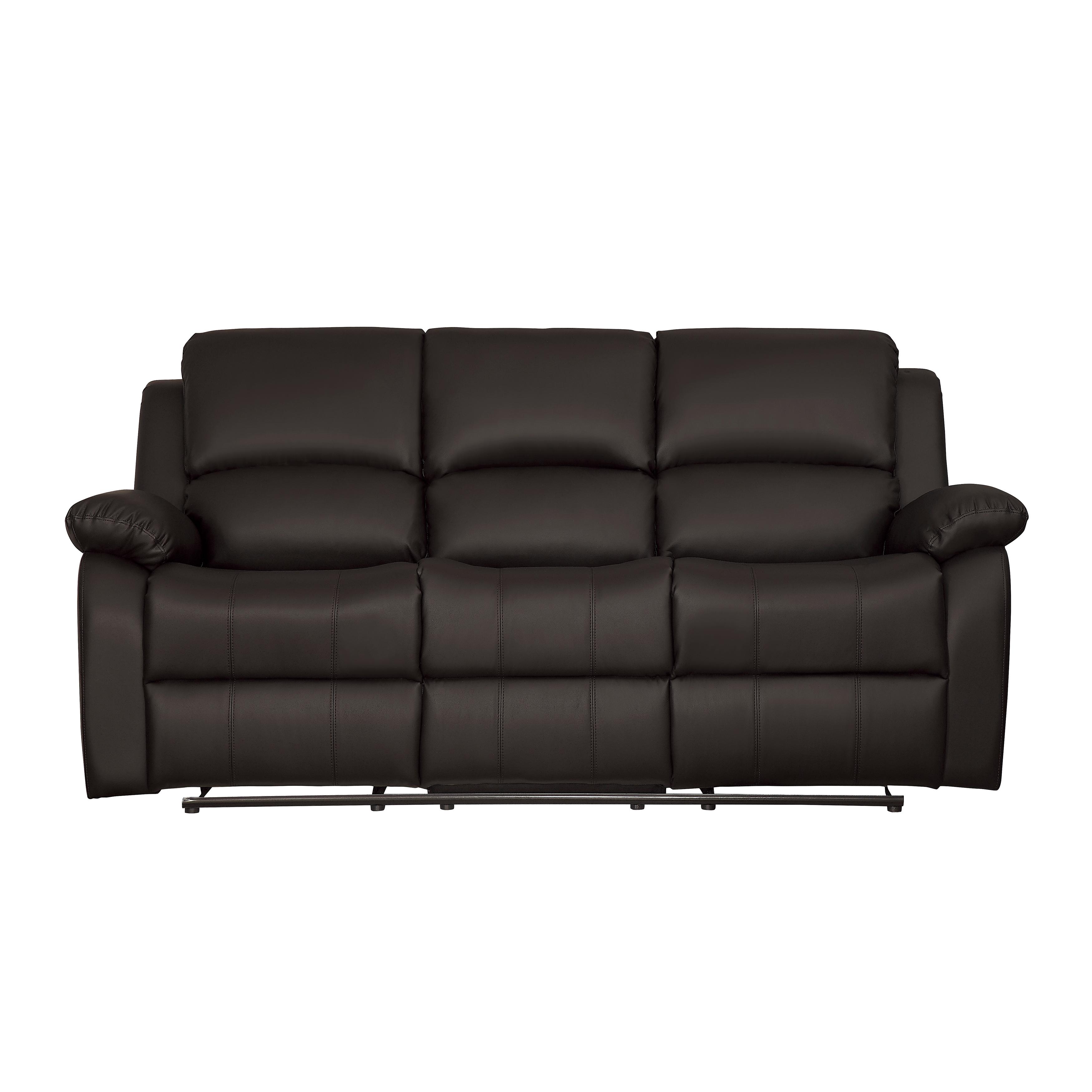 

    
Transitional Dark Brown Faux Leather Reclining Sofa Set 3pcs Homelegance 9928DBR Clarkdale

