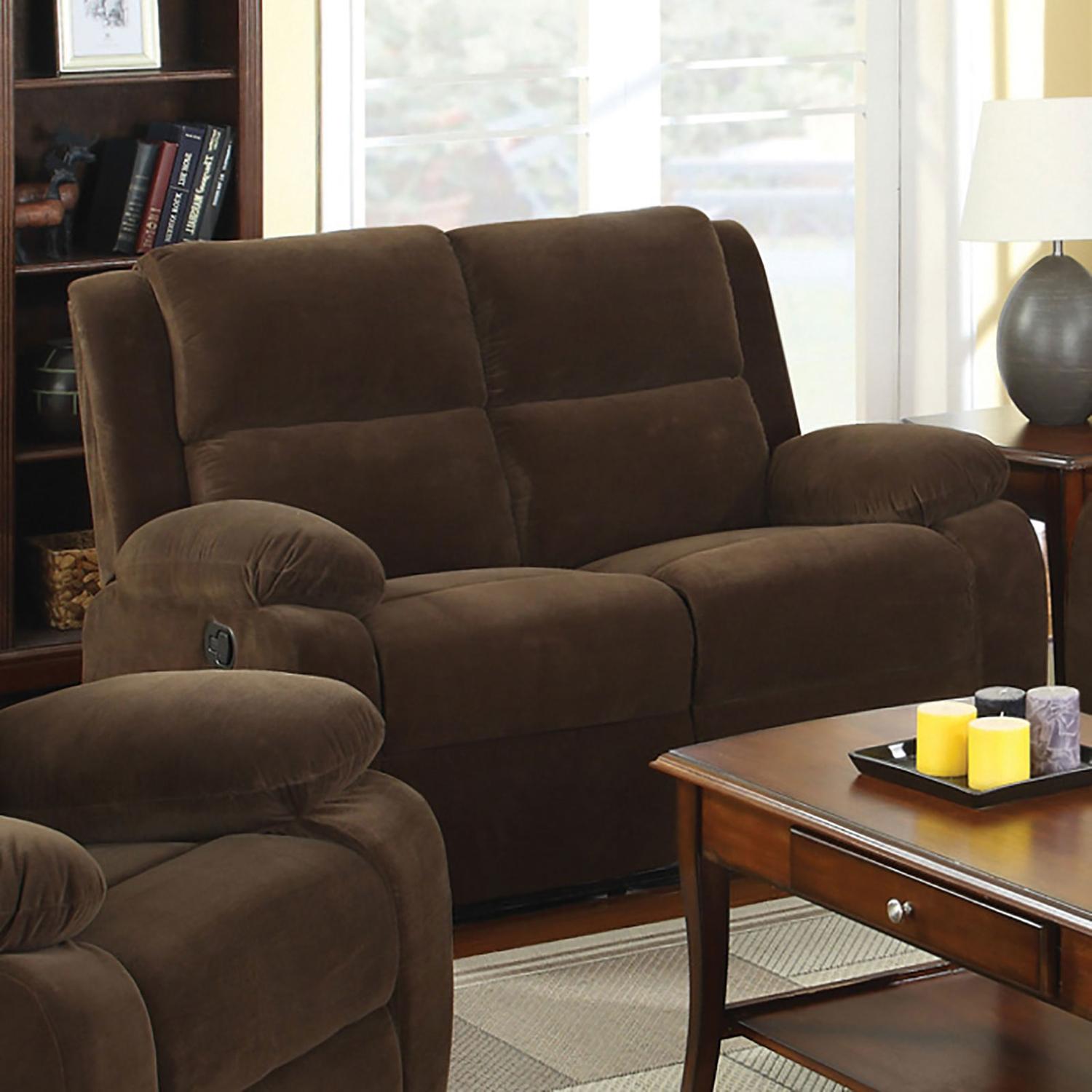 

                    
Furniture of America CM6554-2PC Haven Recliner Sofa and Loveseat Dark Brown Flannelette Purchase 
