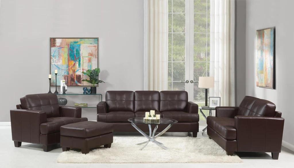 

    
Transitional Dark Brown Leatherette Living Room Set 2pcs Coaster 504071-S2 Samuel
