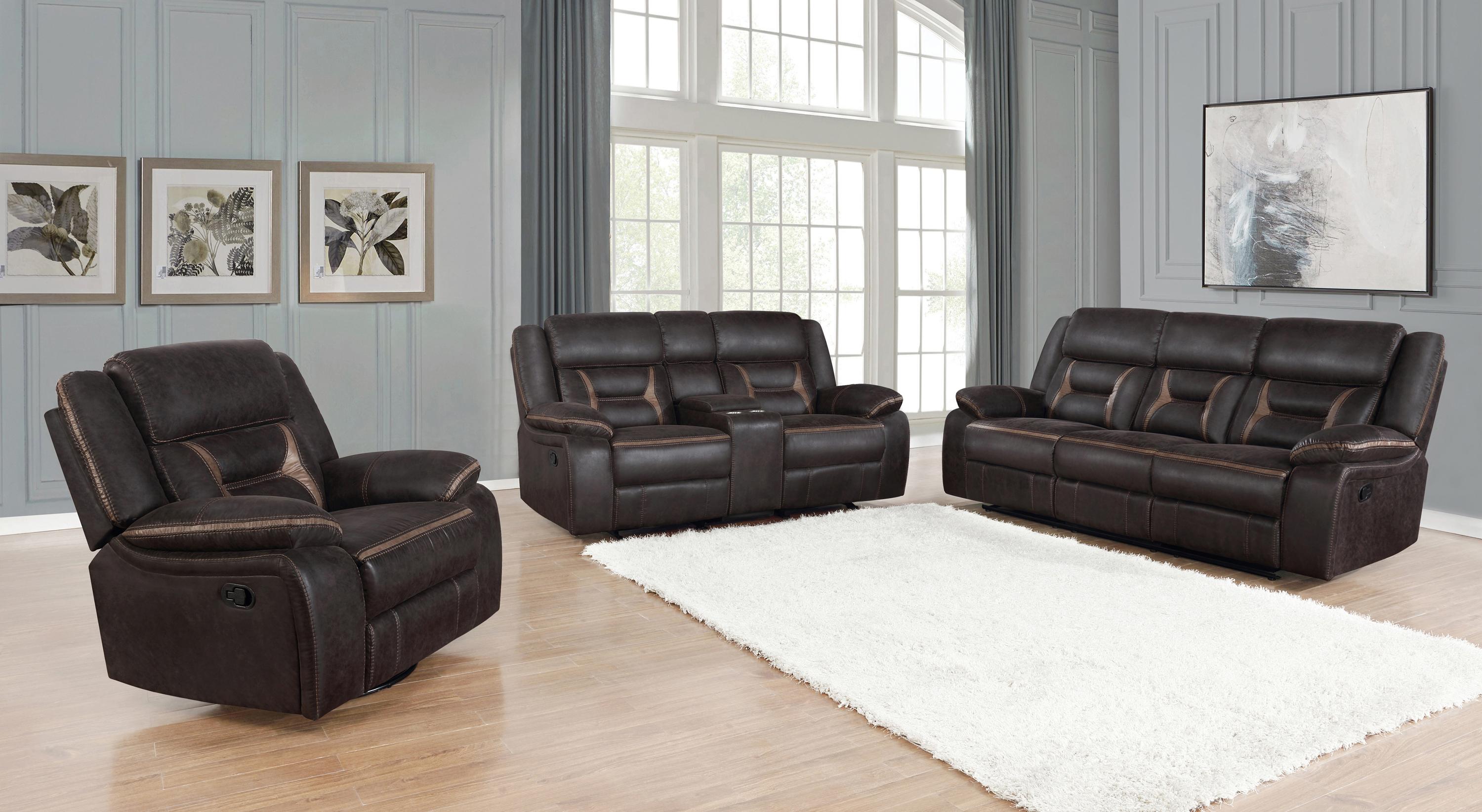 

    
Transitional Dark Brown Leatherette Living Room Set 3pcs Coaster 651354-S3 Greer
