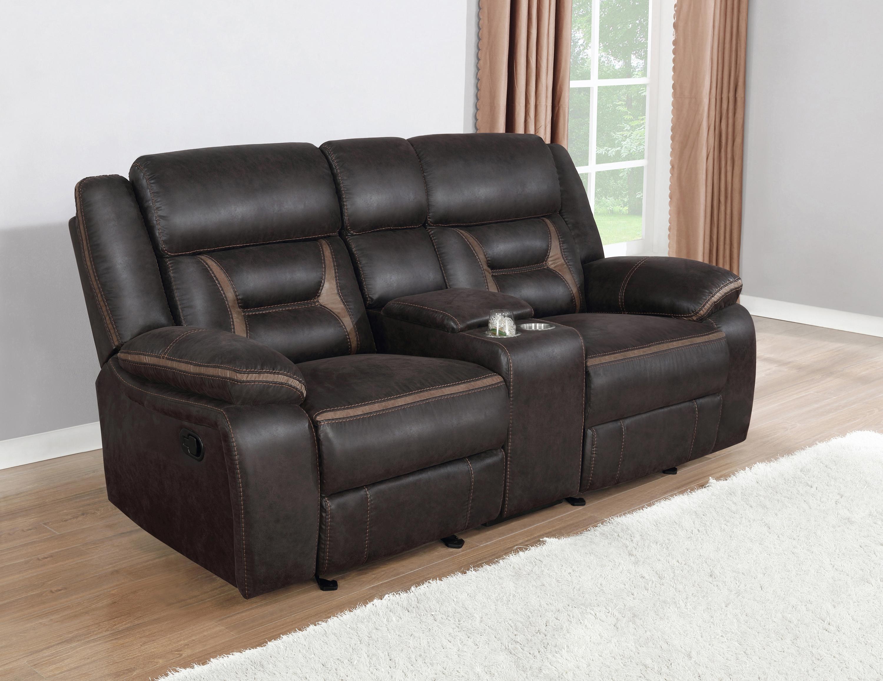 

    
 Order  Transitional Dark Brown Leatherette Living Room Set 3pcs Coaster 651354-S3 Greer
