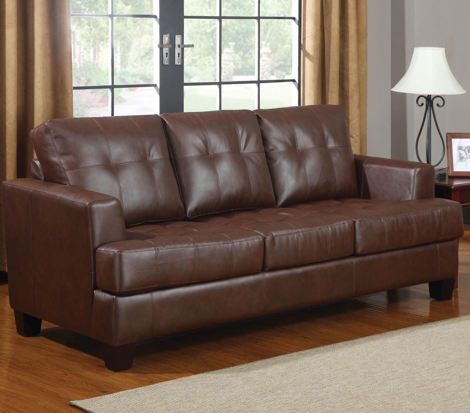 

    
Transitional Dark Brown Leatherette Sleeper Sofa Coaster 504070 Samuel
