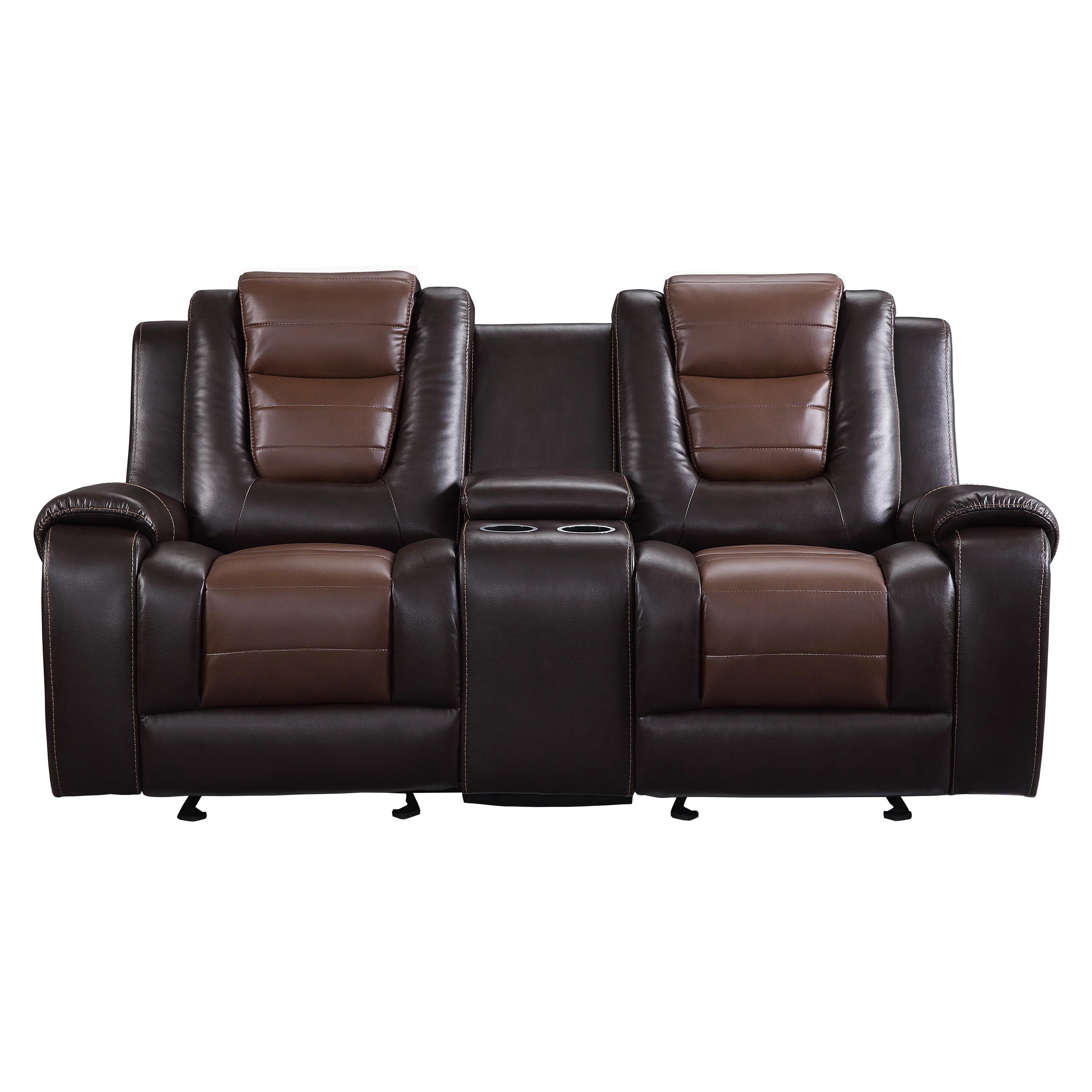 

    
Transitional Dark Brown & Light Brown Faux Leather Reclining Loveseat Homelegance 9470BR-2 Briscoe
