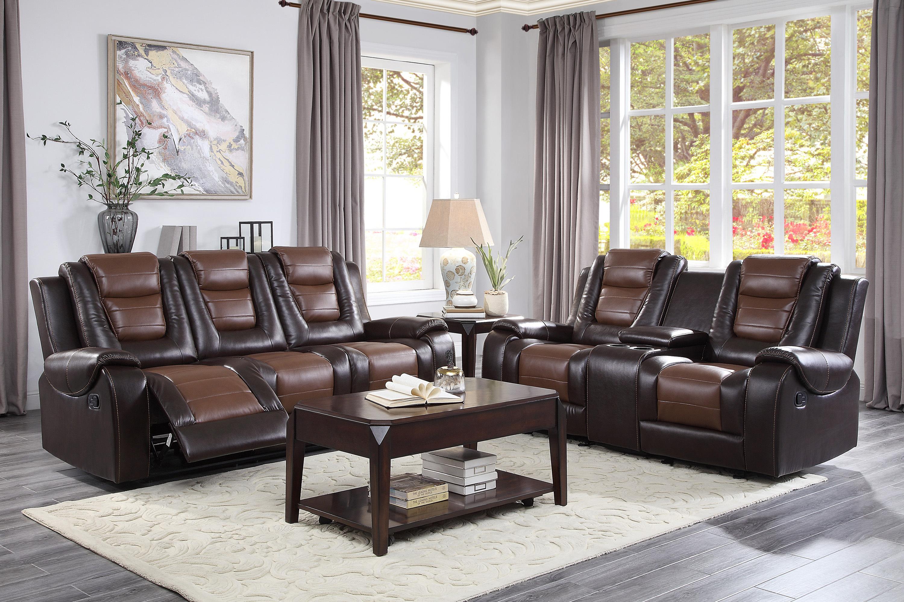 Transitional Reclining Set 9470BR-2PC Briscoe 9470BR-2PC in Light Brown, Dark Brown Faux Leather