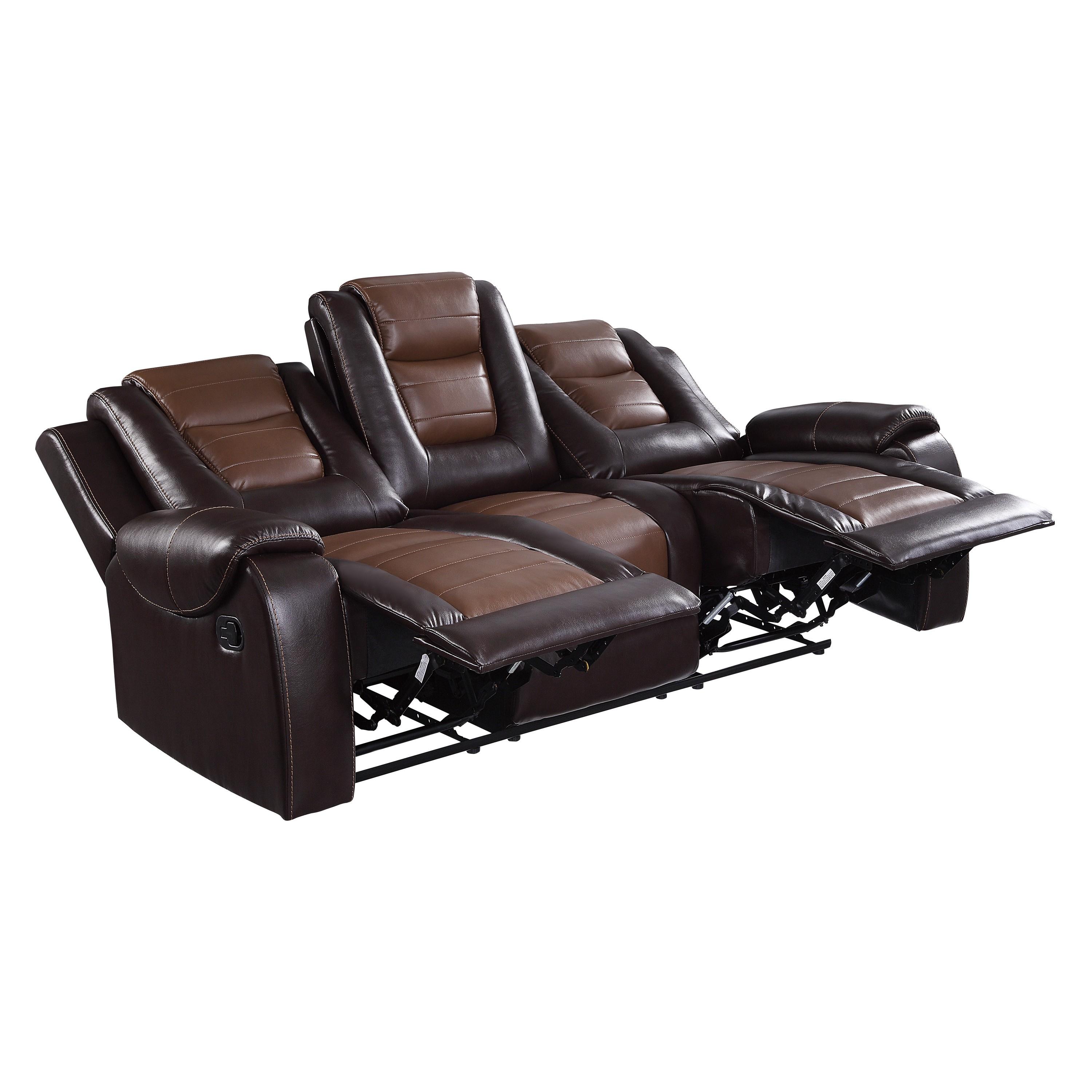 

                    
Homelegance 9470BR-3PC Briscoe Reclining Set Light Brown/Dark Brown Faux Leather Purchase 
