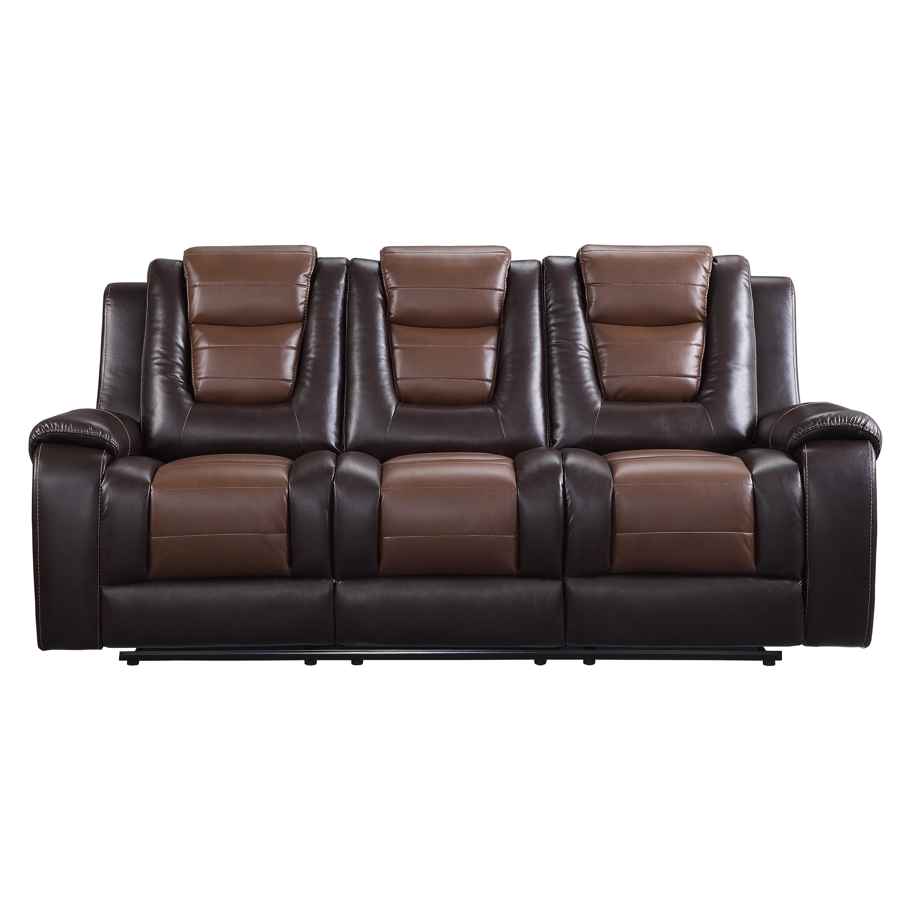 Transitional Reclining Sofa 9470BR-3 Briscoe 9470BR-3 in Light Brown, Dark Brown Faux Leather