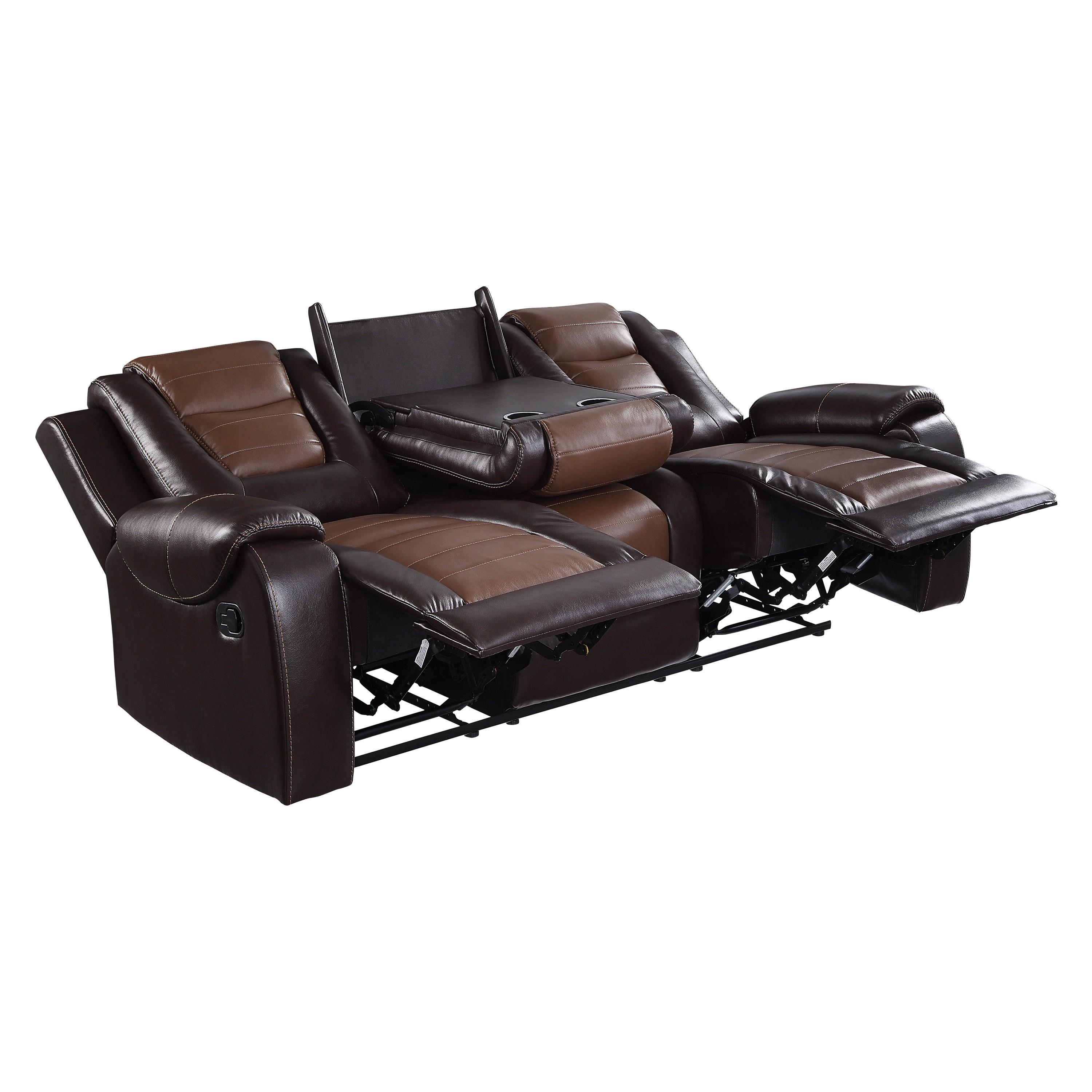 

                    
Homelegance 9470BR-3 Briscoe Reclining Sofa Light Brown/Dark Brown Faux Leather Purchase 
