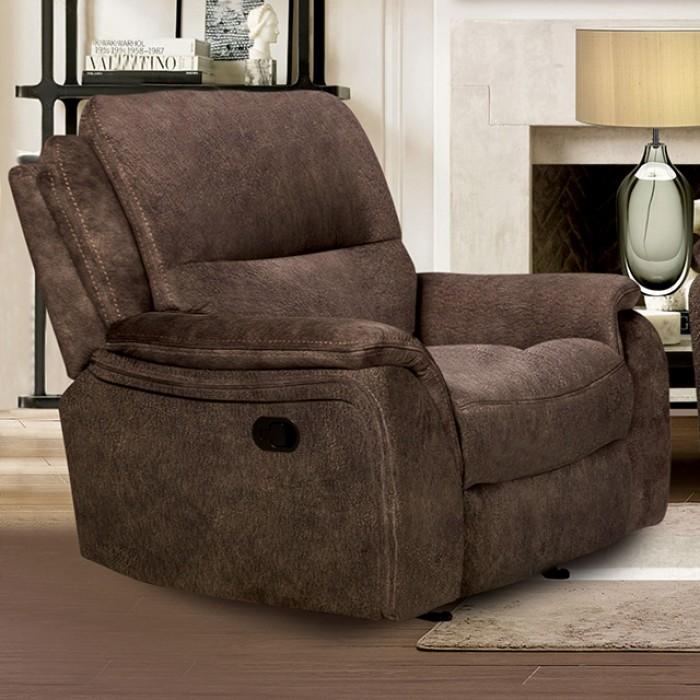 Transitional Reclining Chair Henricus Manual Reclining Chair CM9911DB-CH-C CM9911DB-CH-C in Dark Brown Fabric