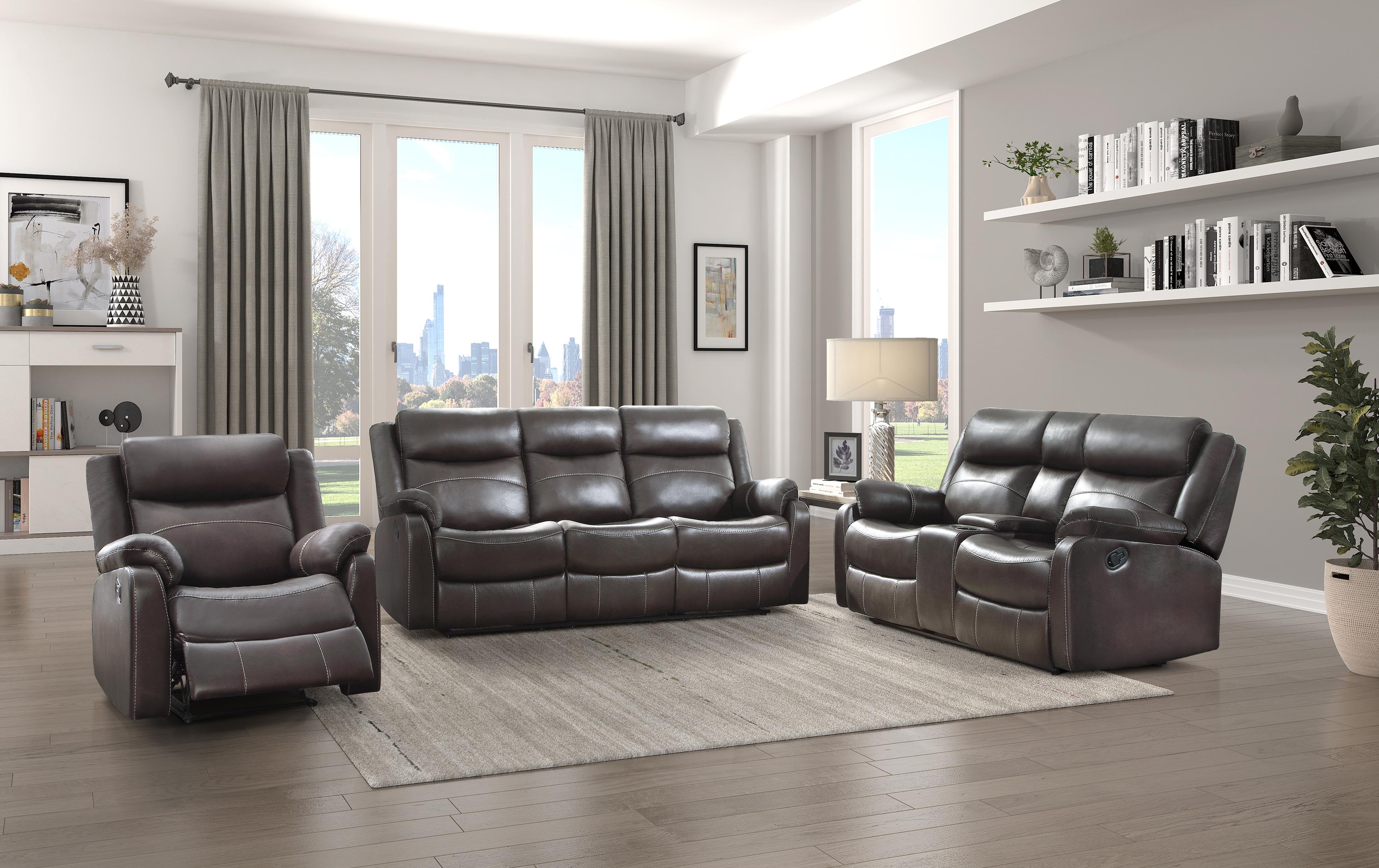 

                    
Buy Transitional Dark Brown Solid Wood Reclining Sofa Homelegance Yerba 9990DB-3-S
