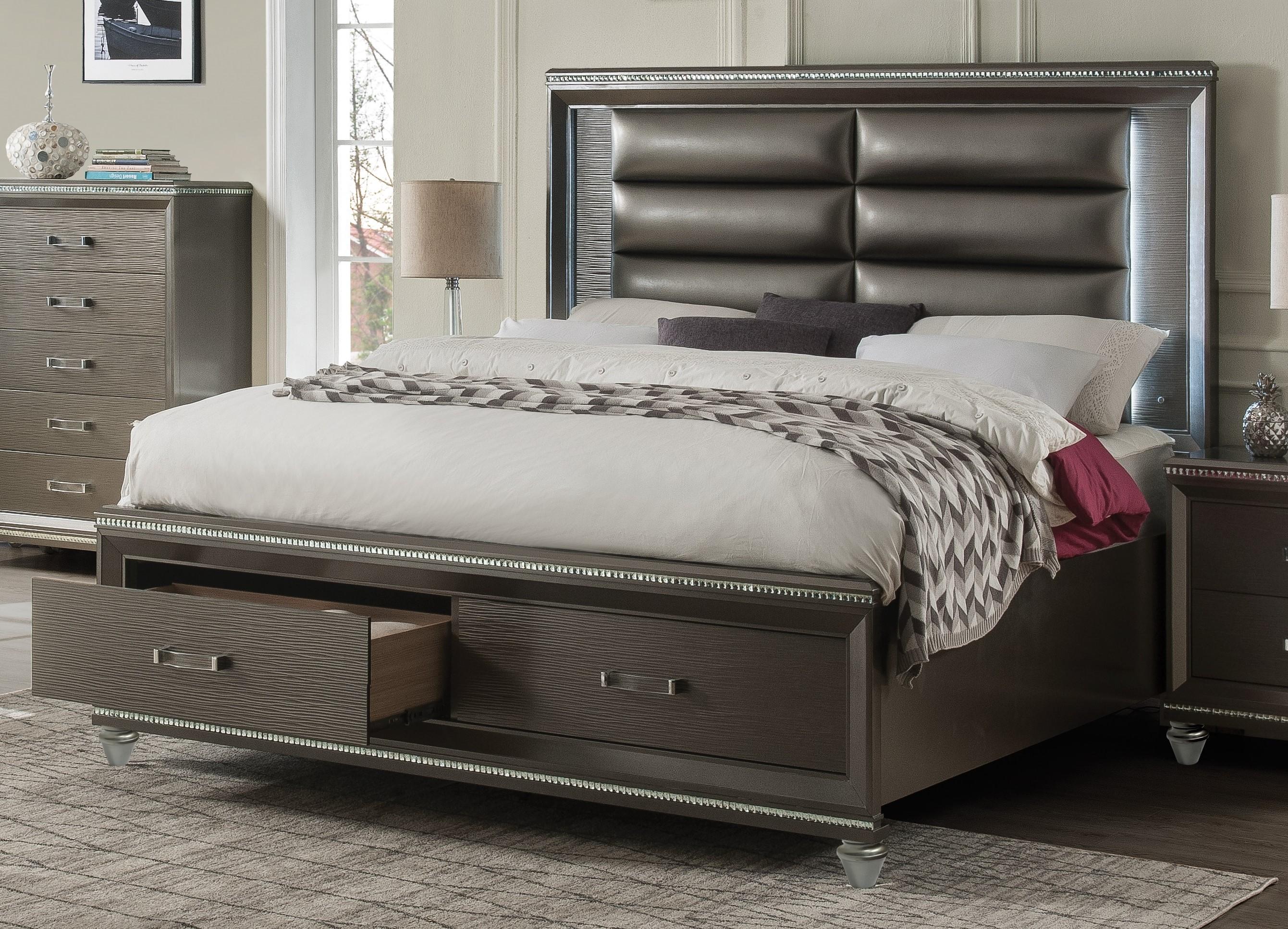 

    
Transitional Dark Champagne Finish Queen Bed w/ LED Lighting Sadie-27940Q  Acme

