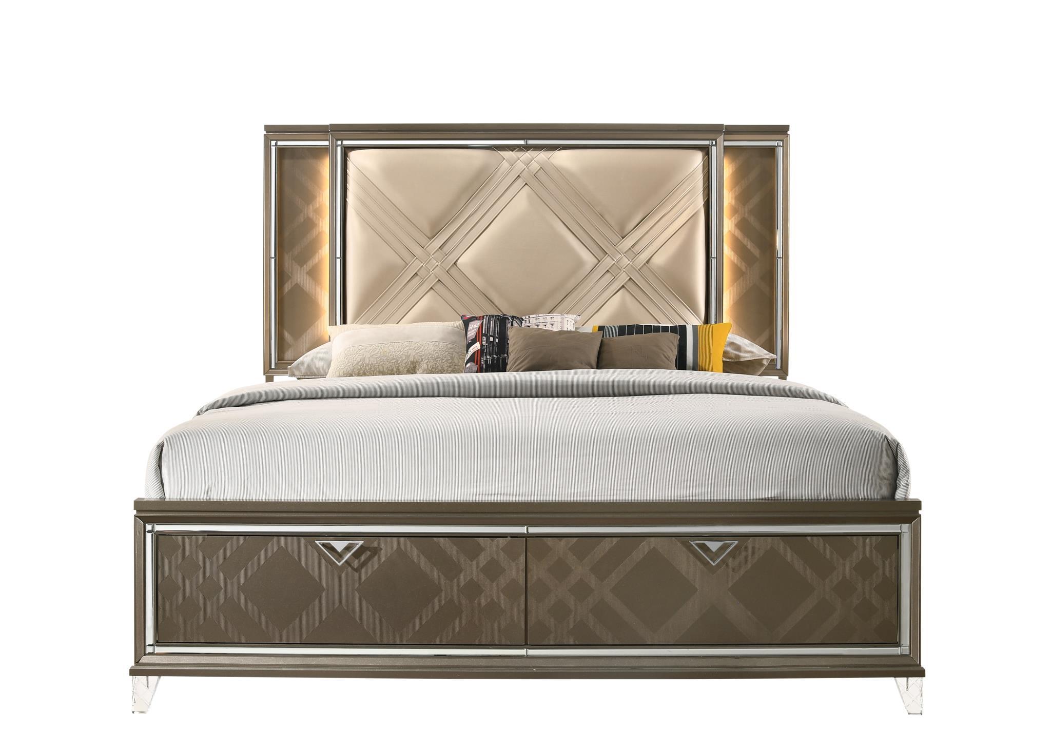 Transitional Queen Bed Skylar 25320Q in Champagne PU