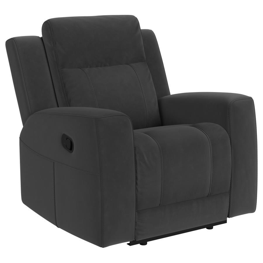 

    
Transitional Dark Charcoal Wood Recliner Chair Coaster Brentwood 610286
