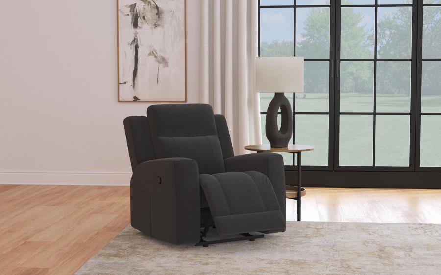 

    
Transitional Dark Charcoal Wood Recliner Chair Coaster Brentwood 610286
