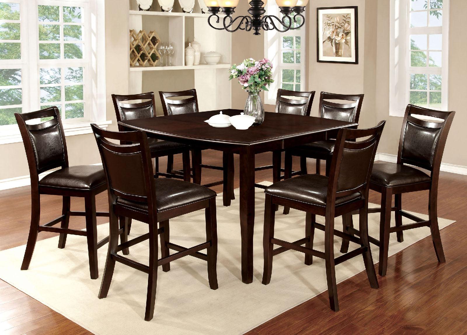 

    
Transitional Dark Cherry & Espresso Solid Wood Counter Dining Set 9pcs Furniture of America Woodside
