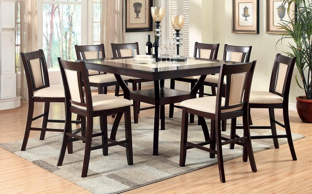 

    
Transitional Dark Cherry & Ivory Solid Wood Counter Room Set 5pcs Furniture of America Brent
