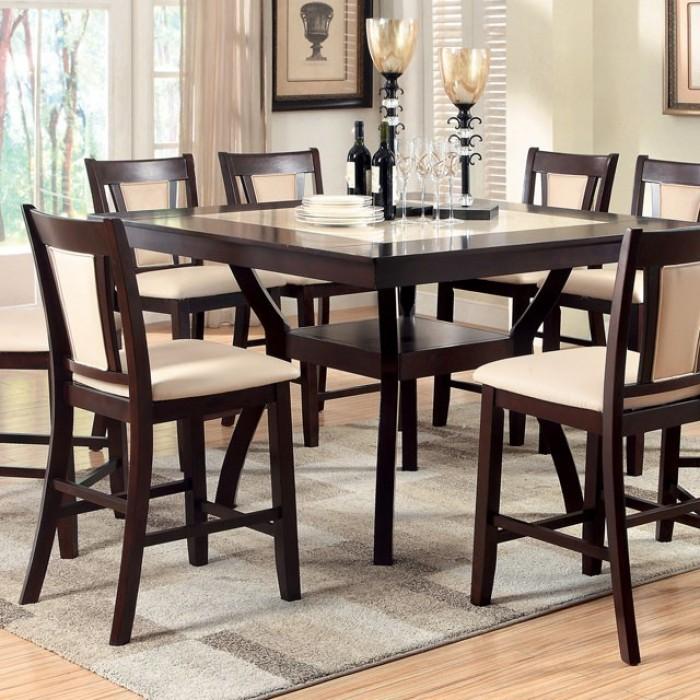 

    
Transitional Dark Cherry & Ivory Solid Wood Counter Room Set 9pcs Furniture of America Brent
