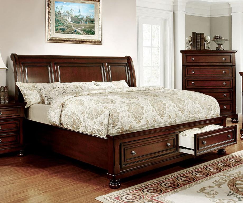 

    
Transitional Dark Cherry Solid Wood CAL Bed w/Storage Drawers Furniture of America CM7683-CK Northville
