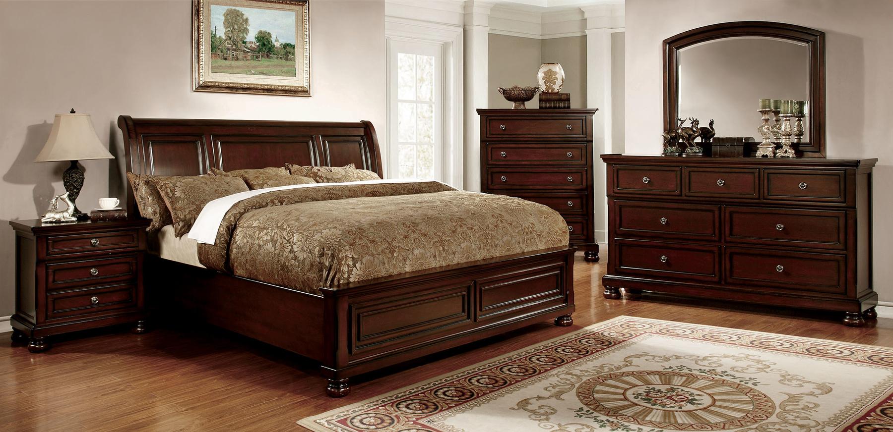 

    
Transitional Dark Cherry Solid Wood CAL Bedroom Set 5pcs Furniture of America CM7682-CK Northville
