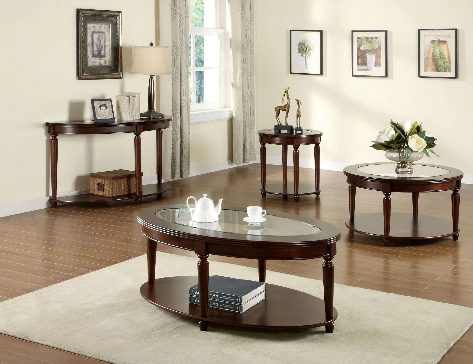 Transitional Coffee Table and 2 End Tables CM4131OC-3PC Granvia CM4131OC-3PC in Dark Cherry 