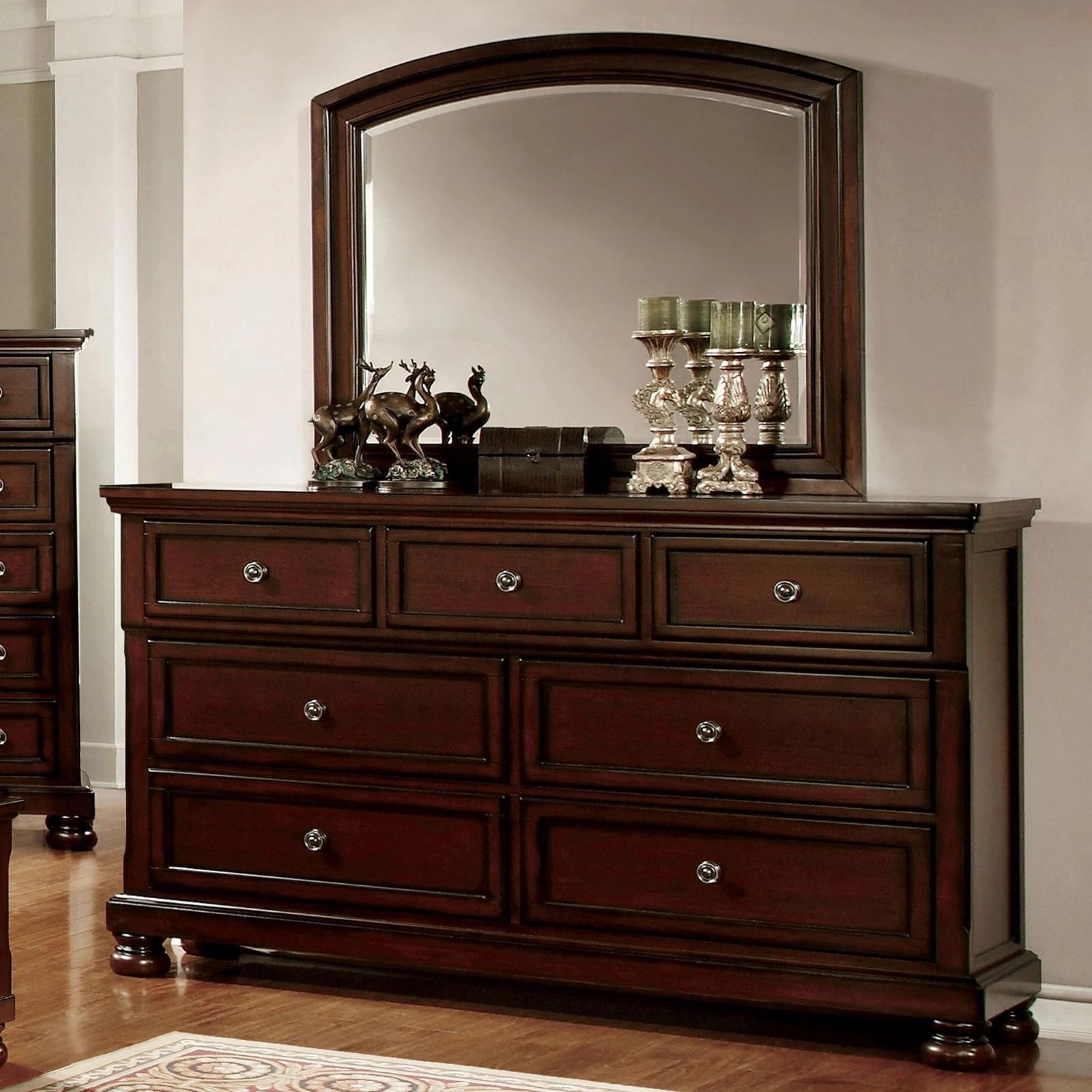 

    
Transitional Dark Cherry Solid Wood Dresser w/Mirror Furniture of America CM7682D-M Northville
