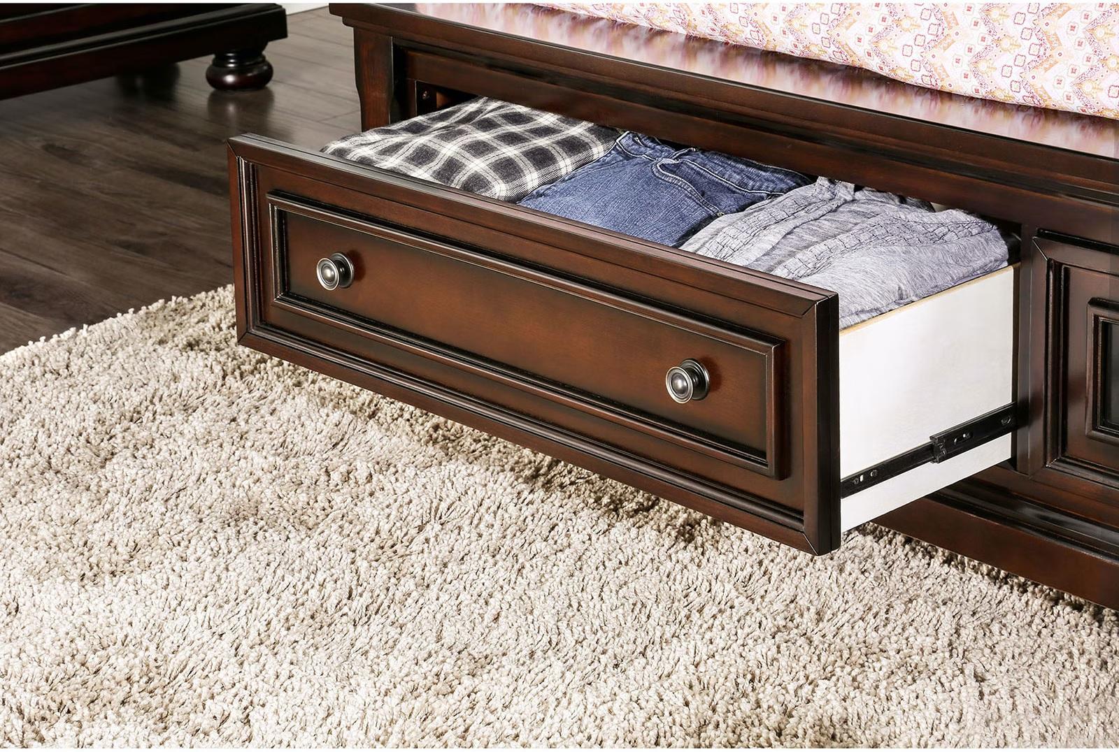 

    
Transitional Dark Cherry Solid Wood King Bed w/Storage Drawers Furniture of America CM7683-EK Northville
