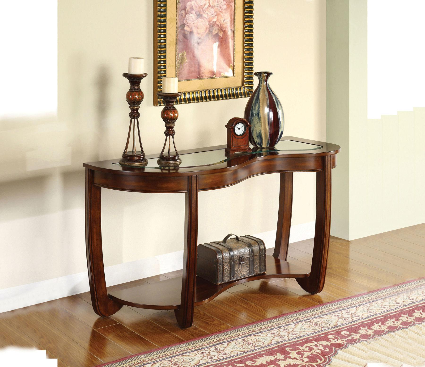 

    
Transitional Dark Cherry Solid Wood Sofa Table Furniture of America CM4336S Crystal Falls
