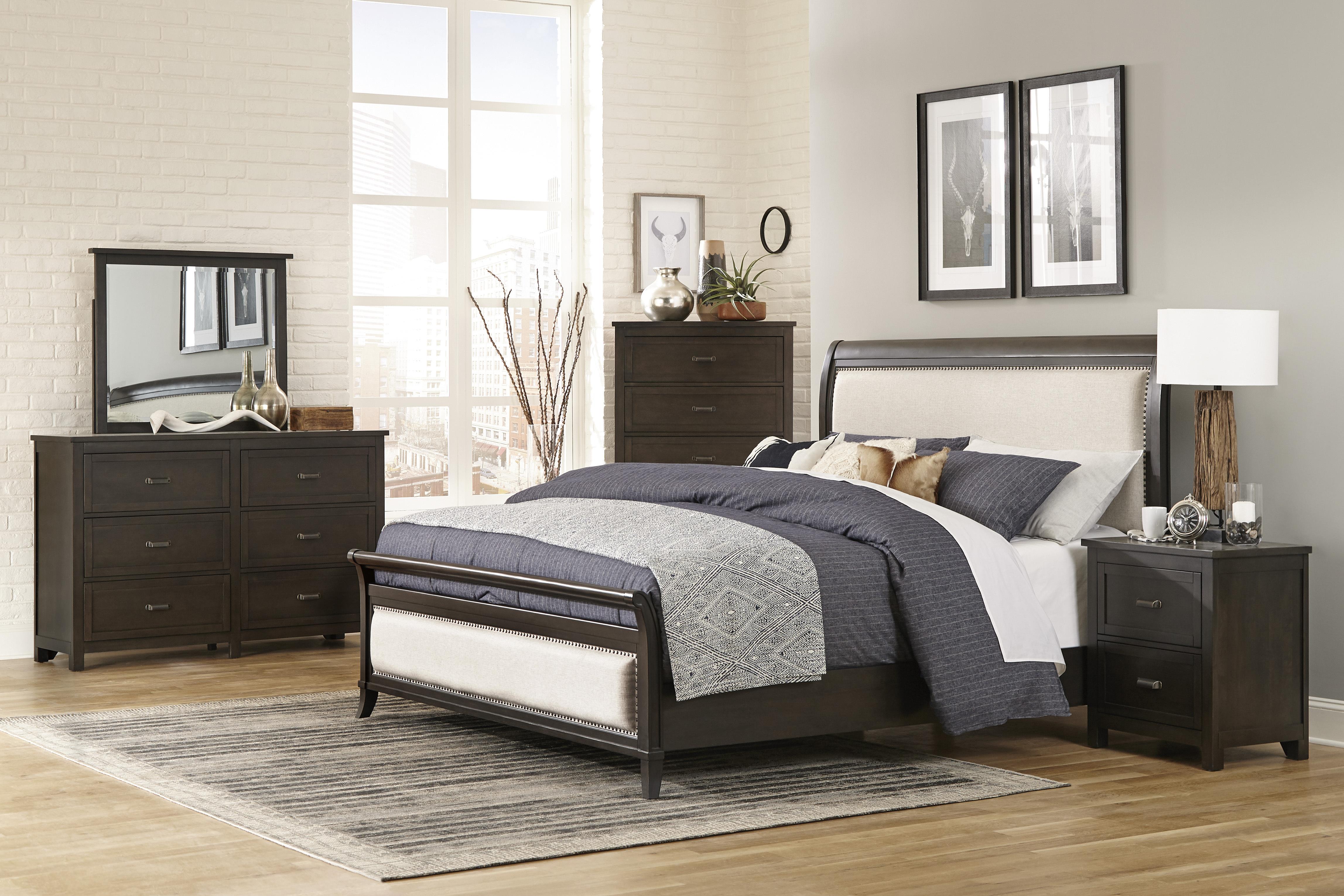 Transitional Bedroom Set 1923NB-1-5PC Hebron 1923NB-1-5PC in Dark Cherry Polyester