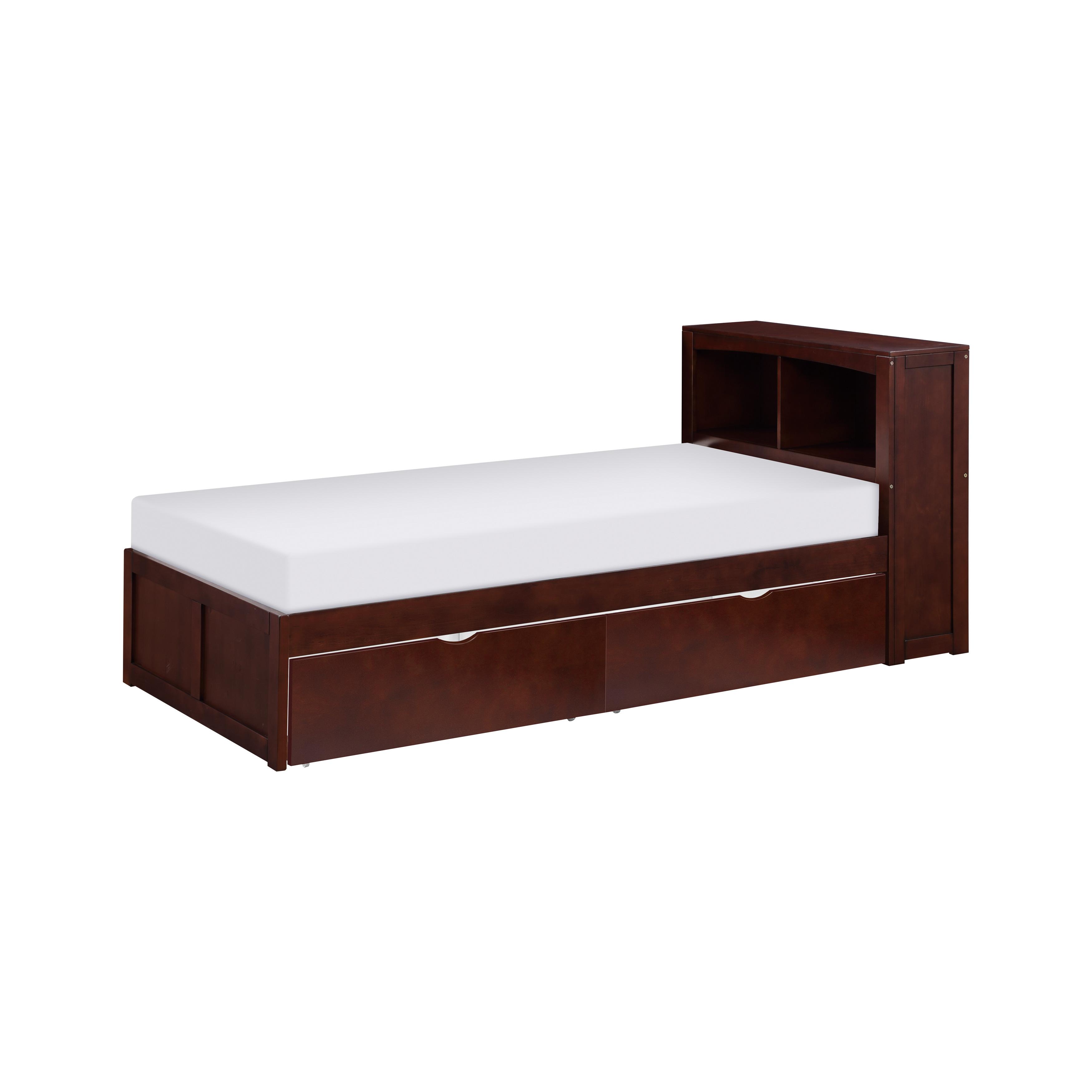 

    
Transitional Dark Cherry Wood Twin Bookcase Bed w/Storage Boxes Homelegance B2013BCDC-1T* Rowe
