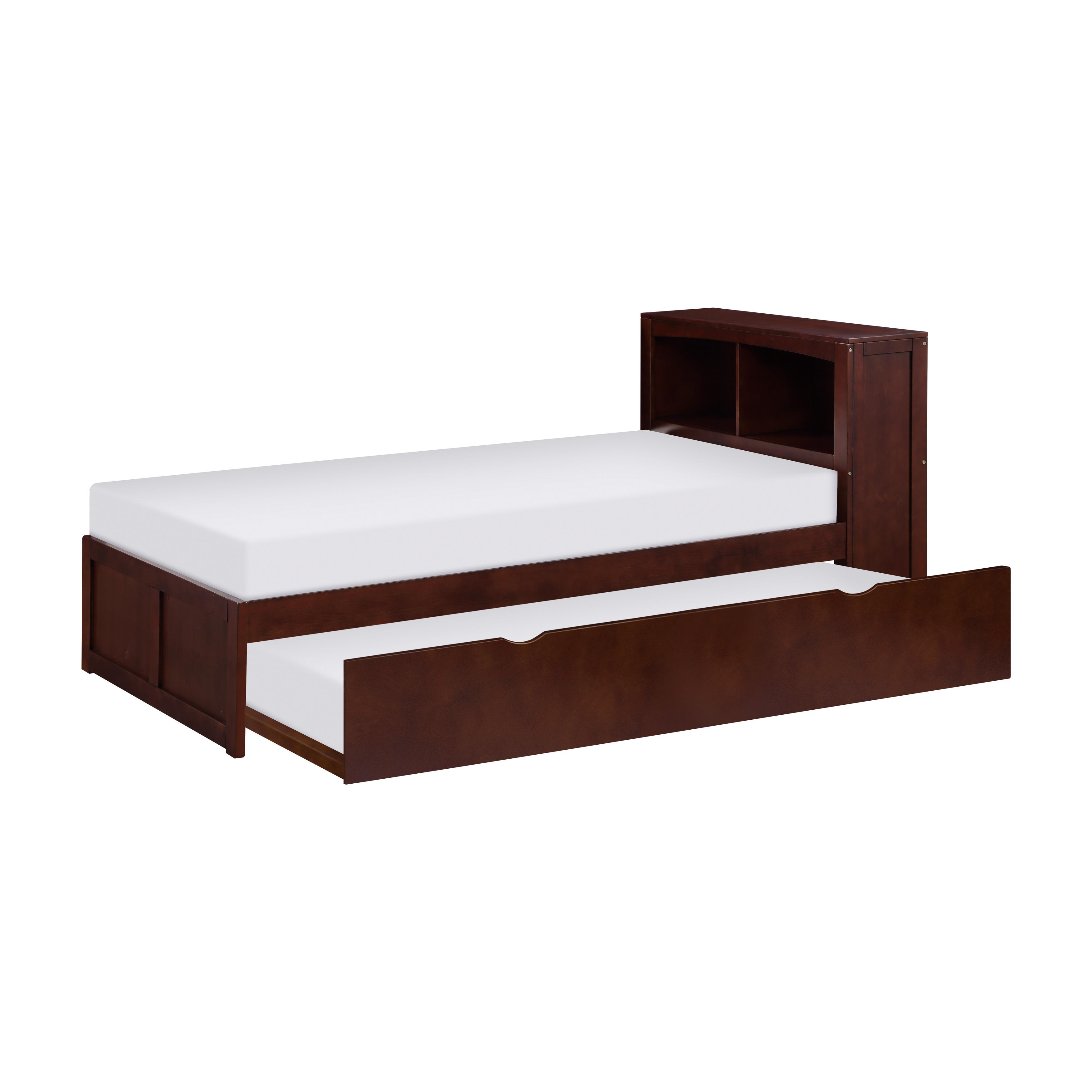 

    
Transitional Dark Cherry Wood Twin Bookcase Bed w/Trundle Homelegance B2013BCDC-1R* Rowe
