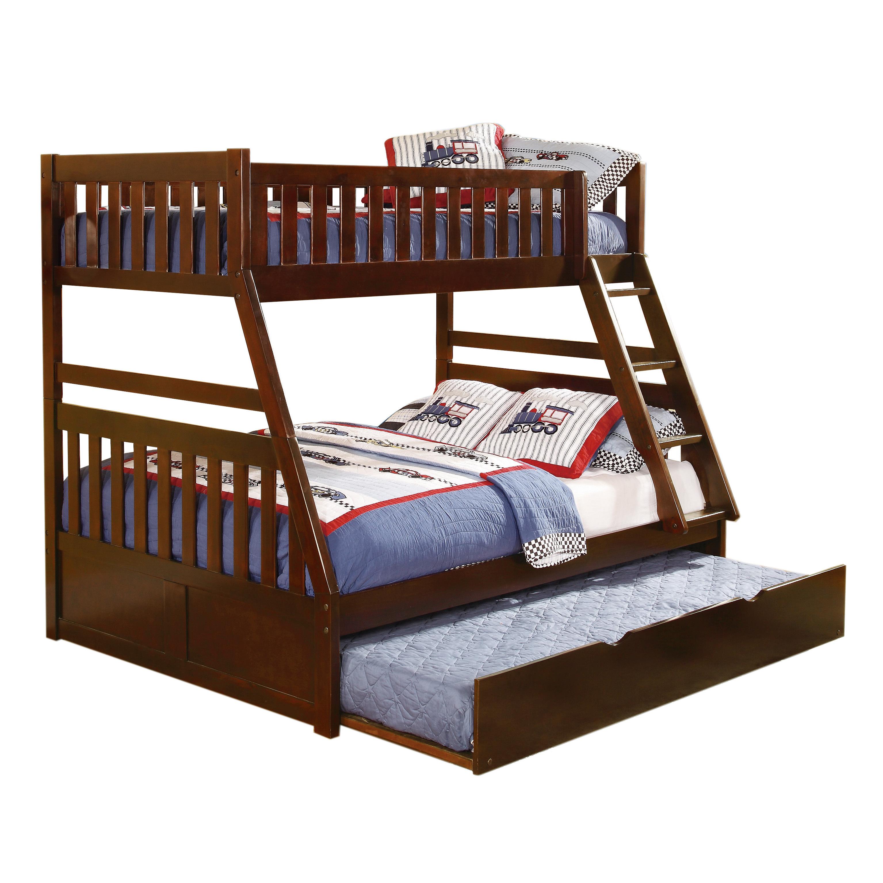 

    
Transitional Dark Cherry Wood Twin/Full Bunk Bed w/Trundle Homelegance B2013TFDC-1*R Rowe
