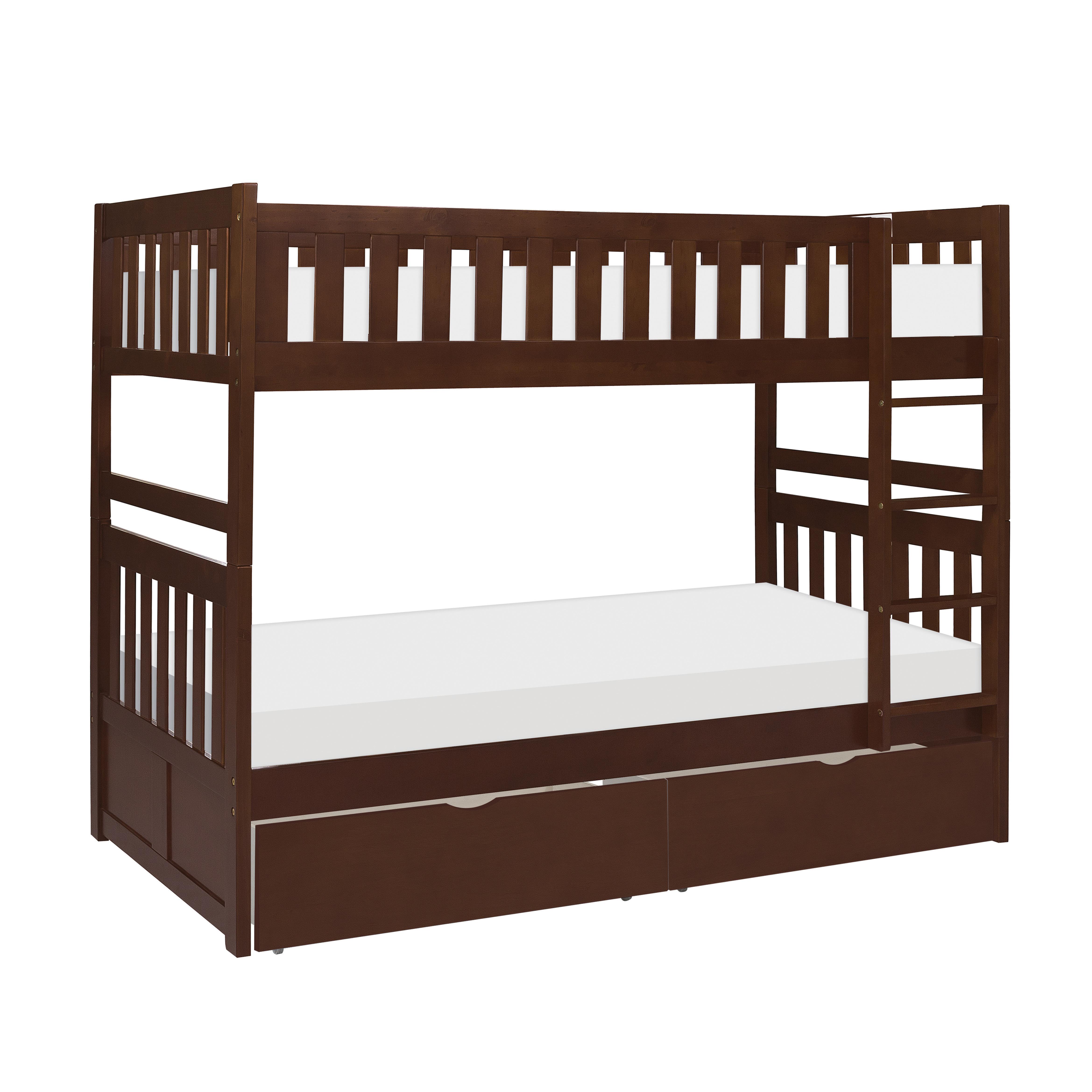 

    
Transitional Dark Cherry Wood Twin/Twin Bunk Bed w/Storage Boxes Homelegance B2013DC-1*T Rowe
