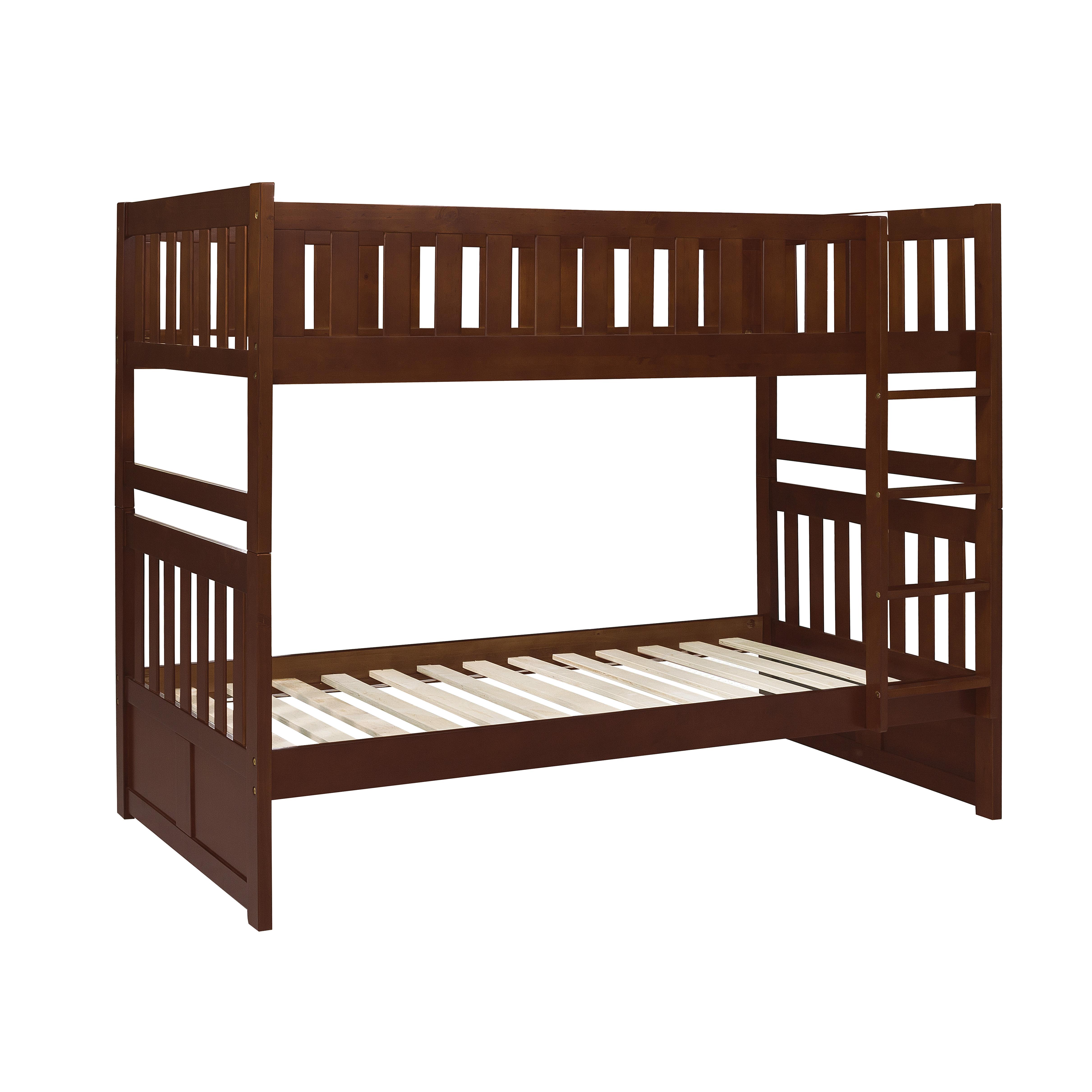 

    
Transitional Dark Cherry Wood Twin/Twin Bunk Bed w/Trundle Homelegance B2013DC-1* Rowe
