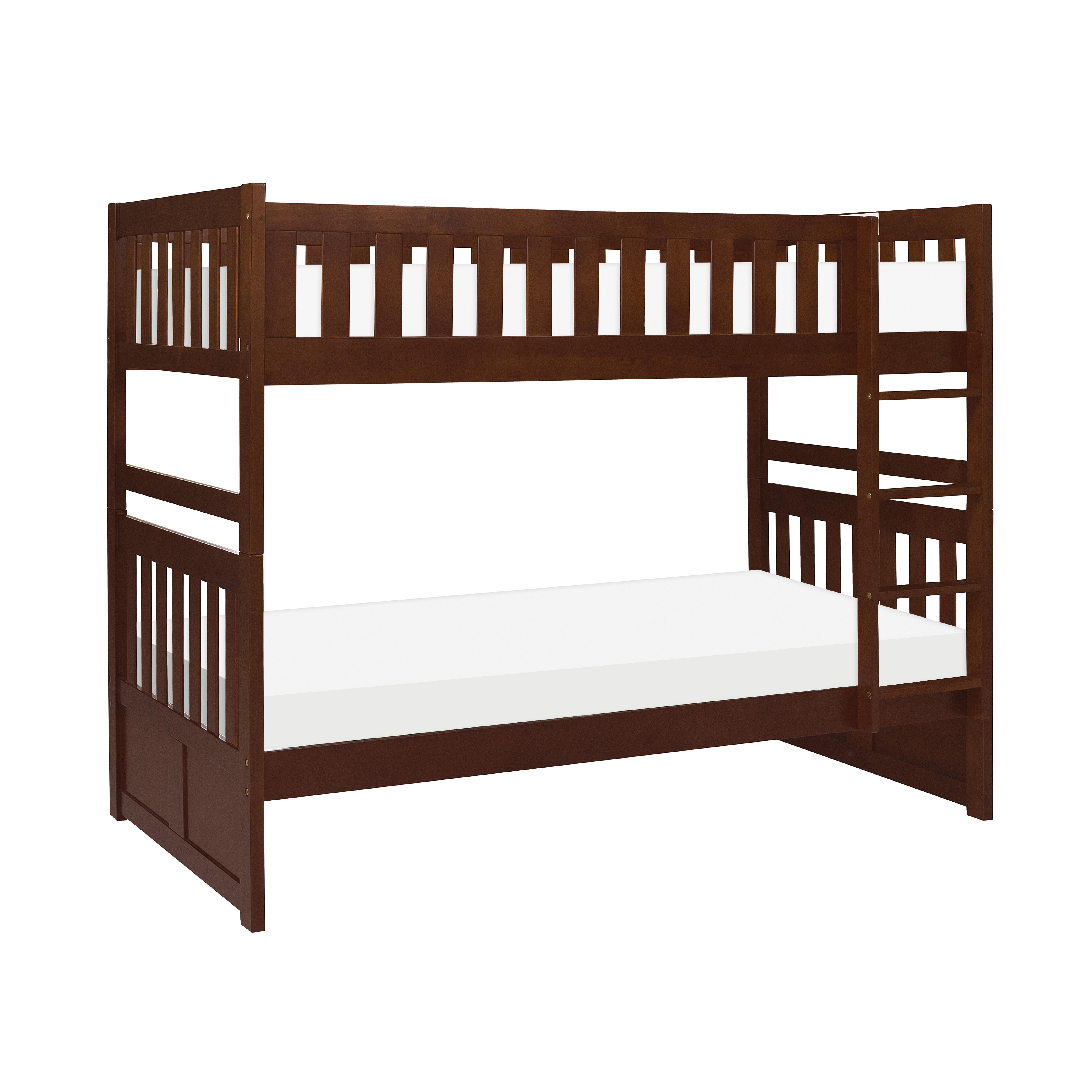 

    
Transitional Dark Cherry Wood Twin/Twin Bunk Bed w/Trundle Homelegance B2013DC-1* Rowe
