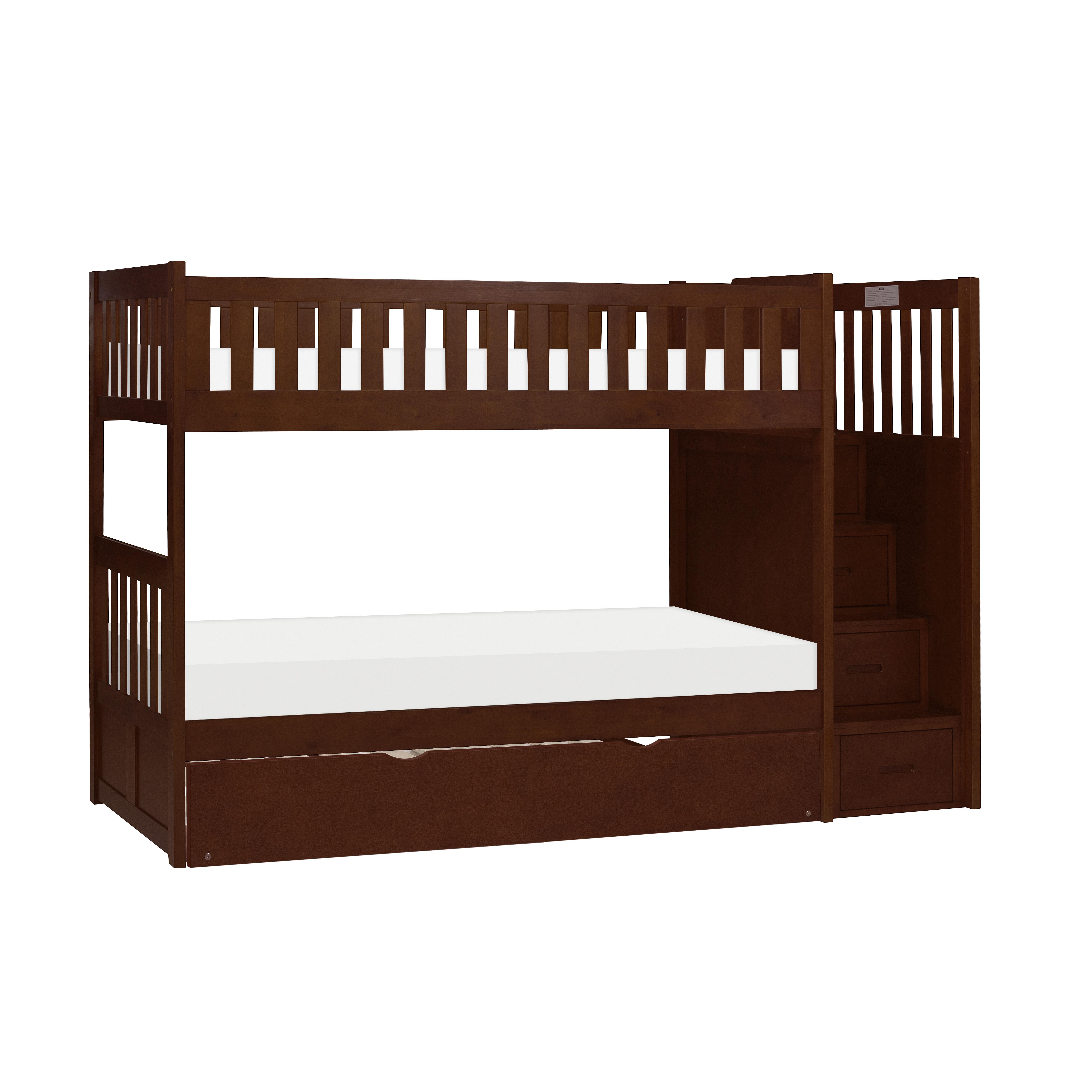 

    
Transitional Dark Cherry Wood Twin/Twin Bunk Bed w/Trundle Homelegance B2013SBDC-1*R Rowe
