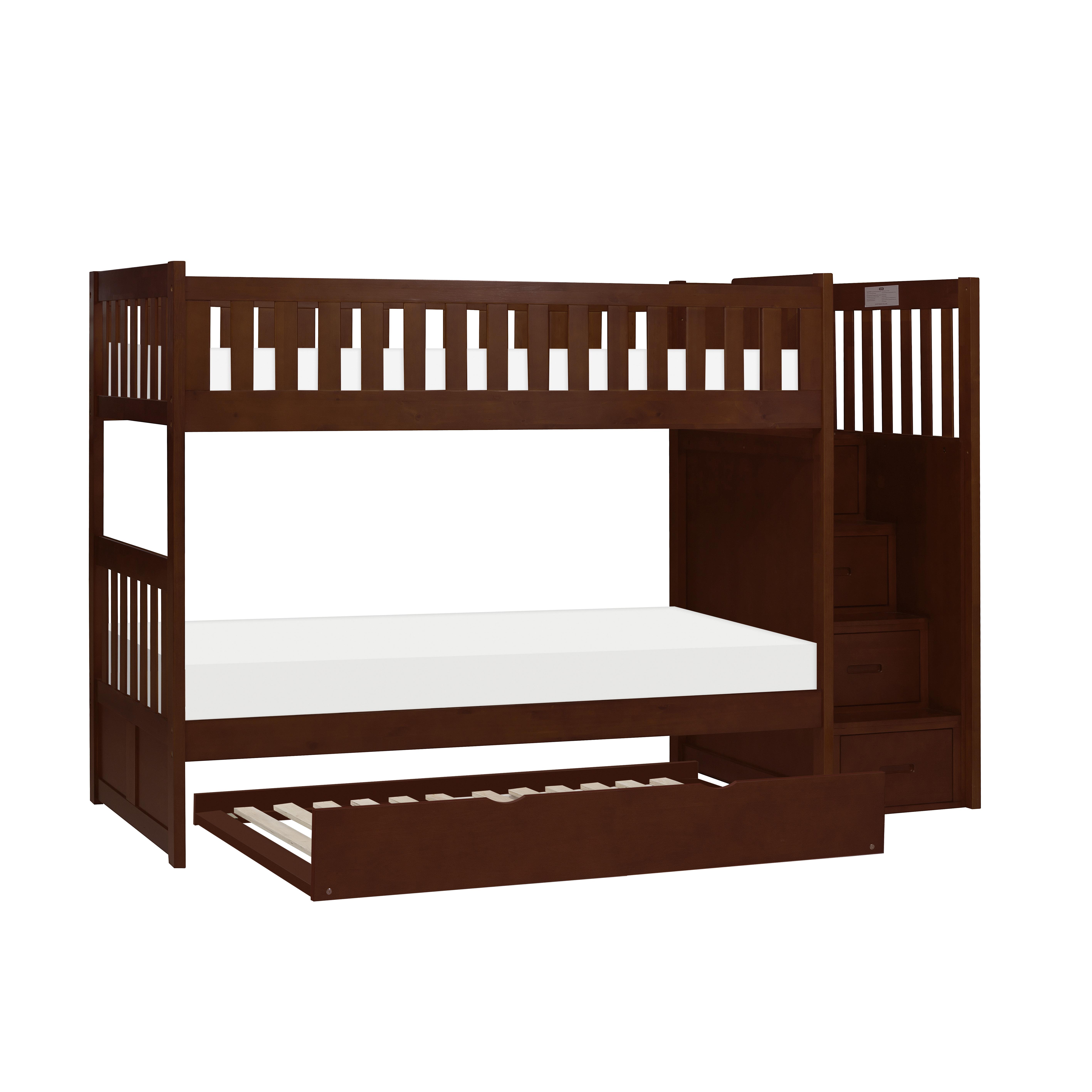 

    
Transitional Dark Cherry Wood Twin/Twin Bunk Bed w/Trundle Homelegance B2013SBDC-1*R Rowe
