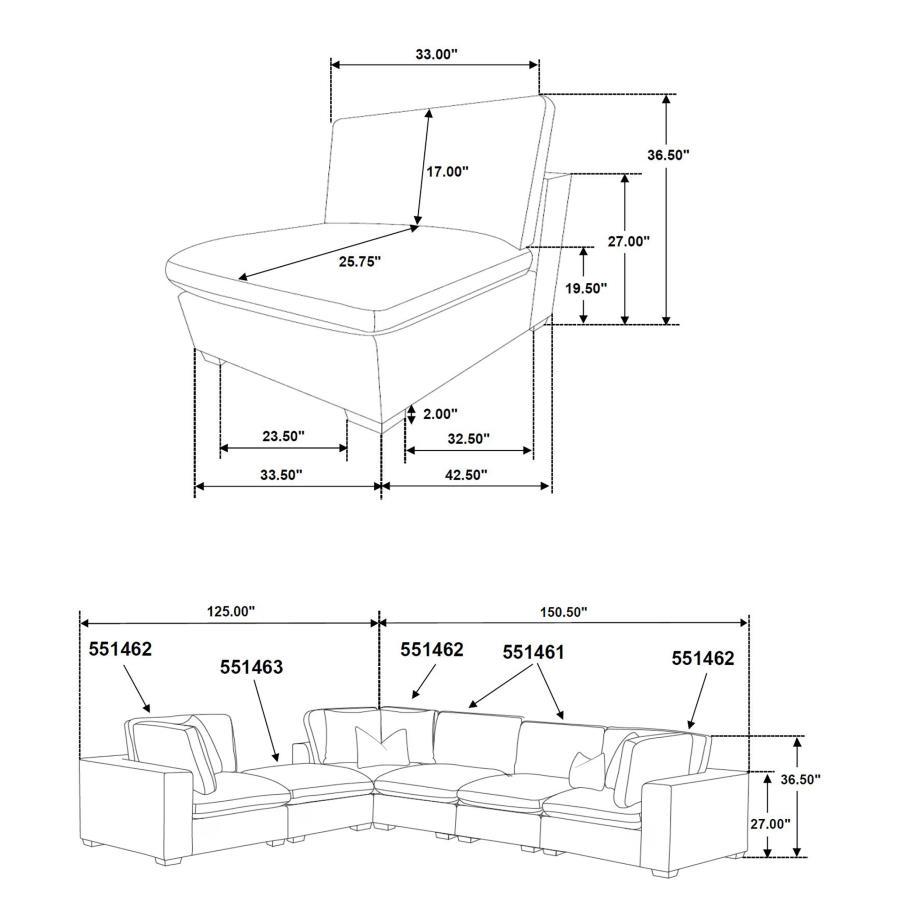 

                    
Buy Transitional Dark Chocolate Wood Modular Sectional Sofa Set 5PCS Coaster Lakeview 551464-SETB
