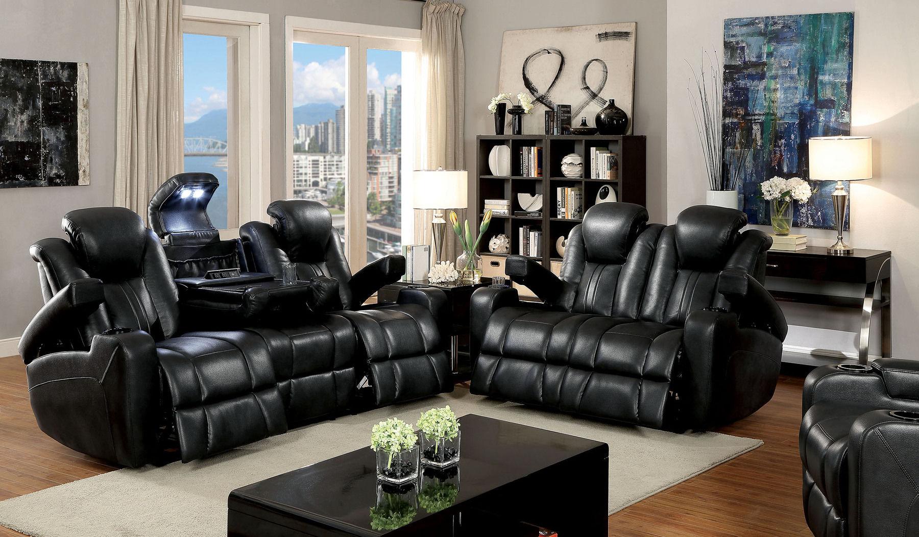 

    
Transitional Dark Gray Breathable Leatherette Power Sofa and Loveseat Furniture of America Zaurak
