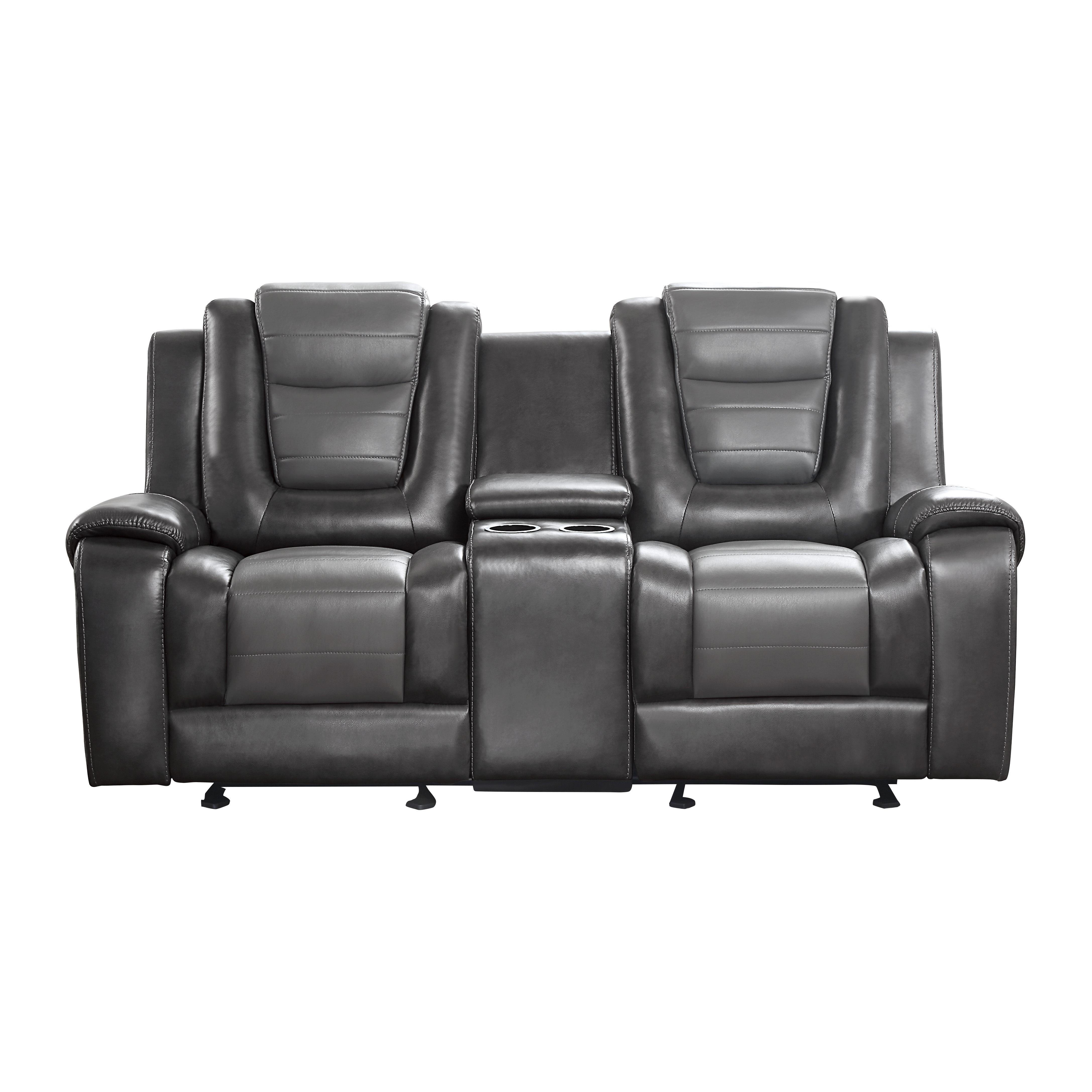 

    
Transitional Dark Gray & Light Gray Faux Leather Reclining Loveseat Homelegance 9470GY-2 Briscoe

