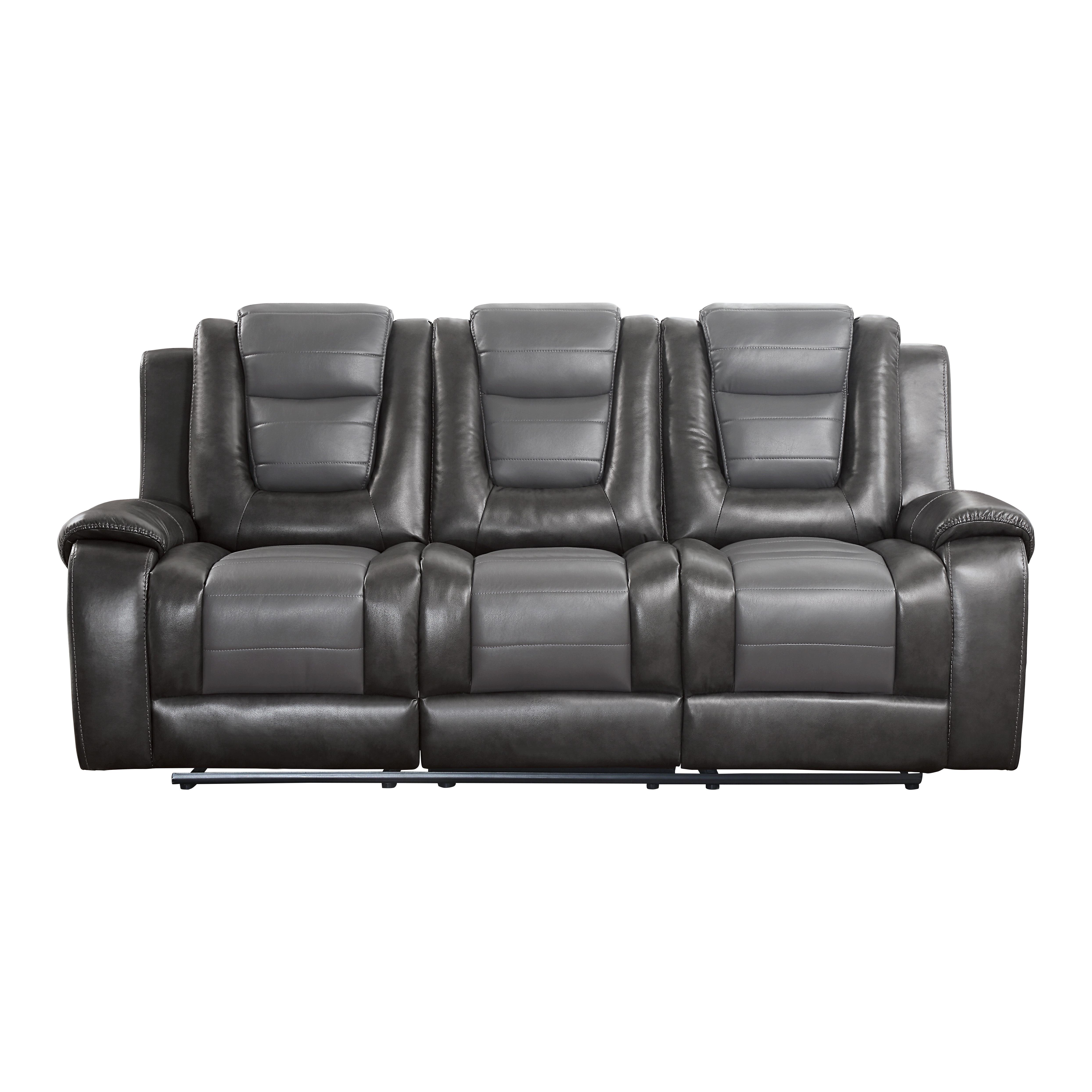 

    
Transitional Dark Gray & Light Gray Faux Leather Reclining Sofa Homelegance 9470GY-3 Briscoe
